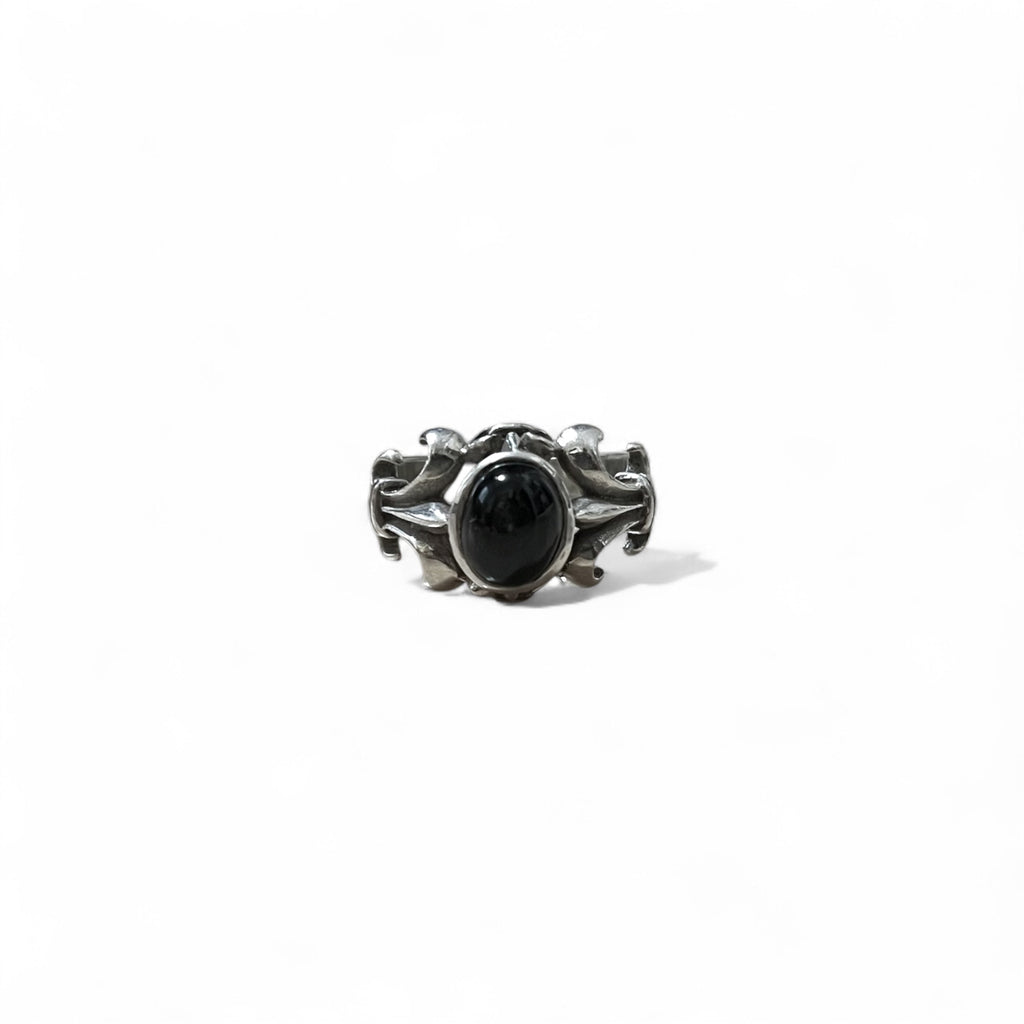 Anello vintage in argento con onice nero, anello tribale, taglia 21, argento 925