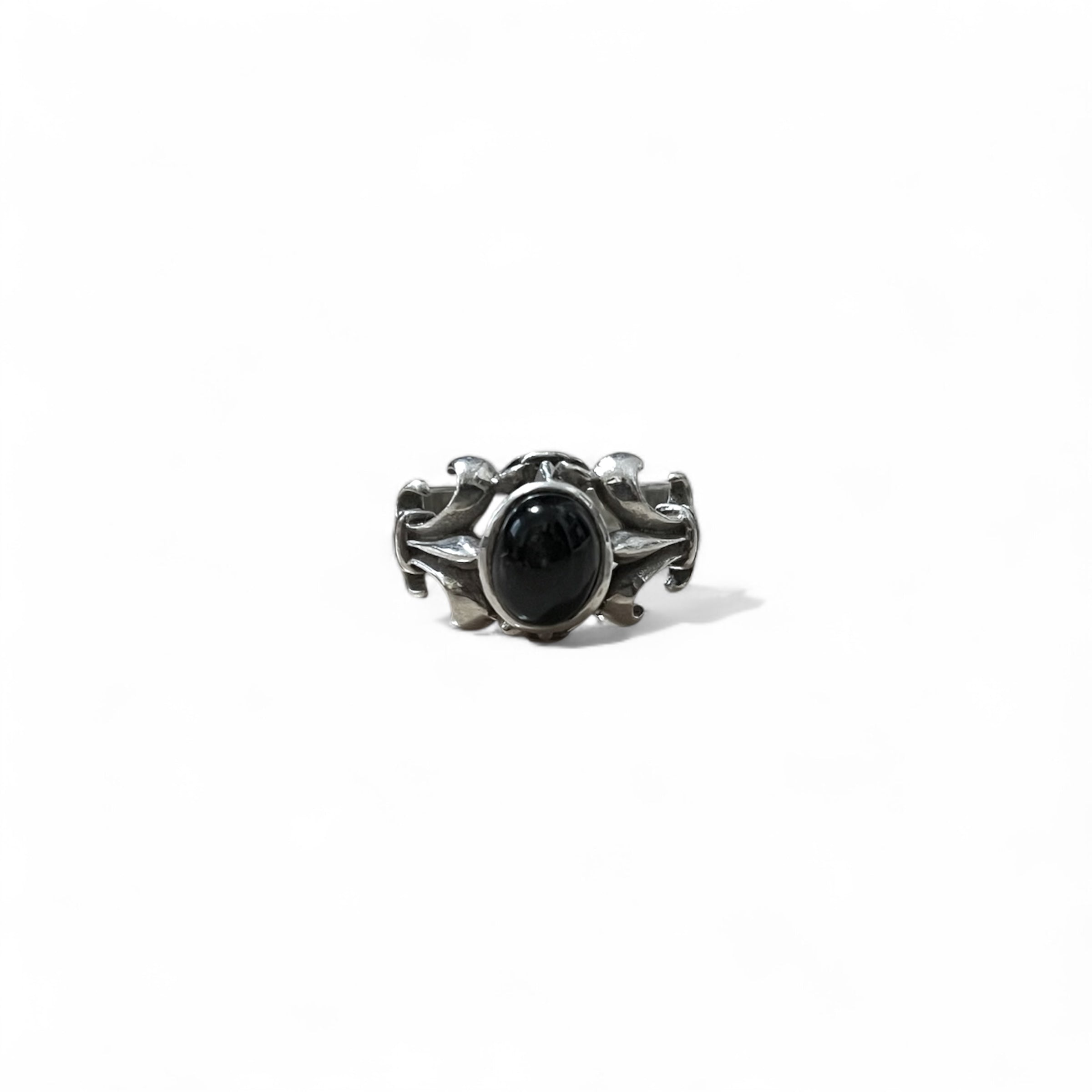 Anello vintage in argento con onice nero, anello tribale, taglia 21, argento 925