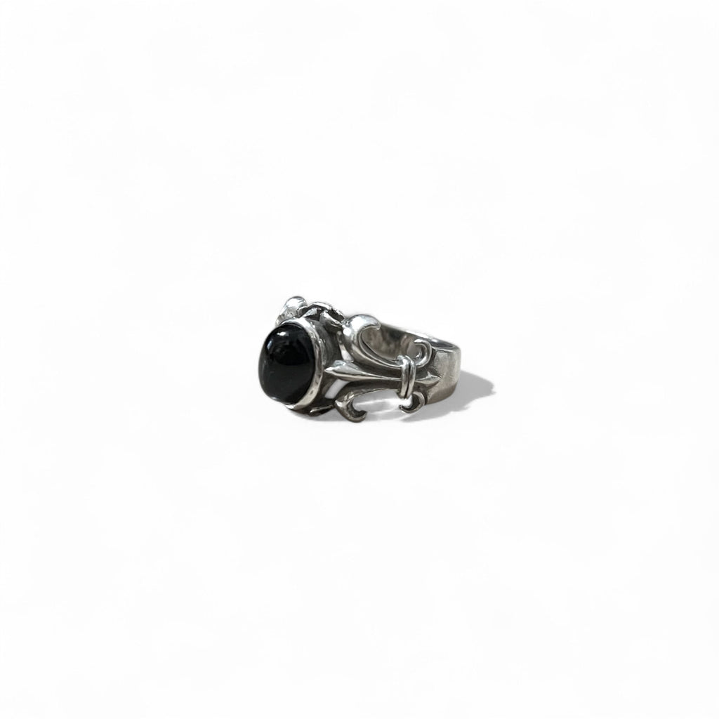 Anello vintage in argento con onice nero, anello tribale, taglia 21, argento 925