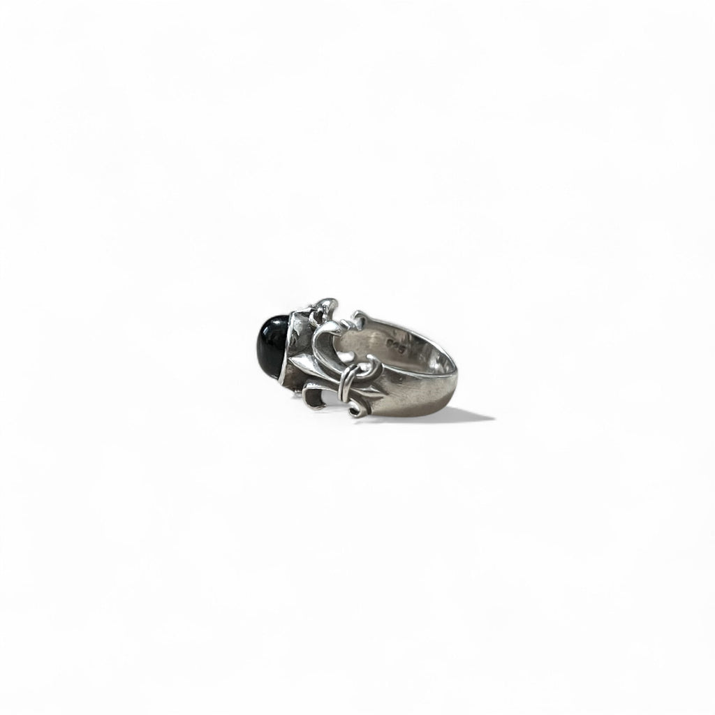 Anello vintage in argento con onice nero, anello tribale, taglia 21, argento 925