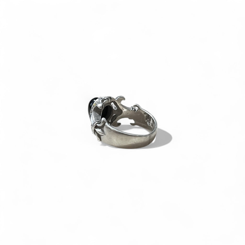 Anello vintage in argento con onice nero, anello tribale, taglia 21, argento 925