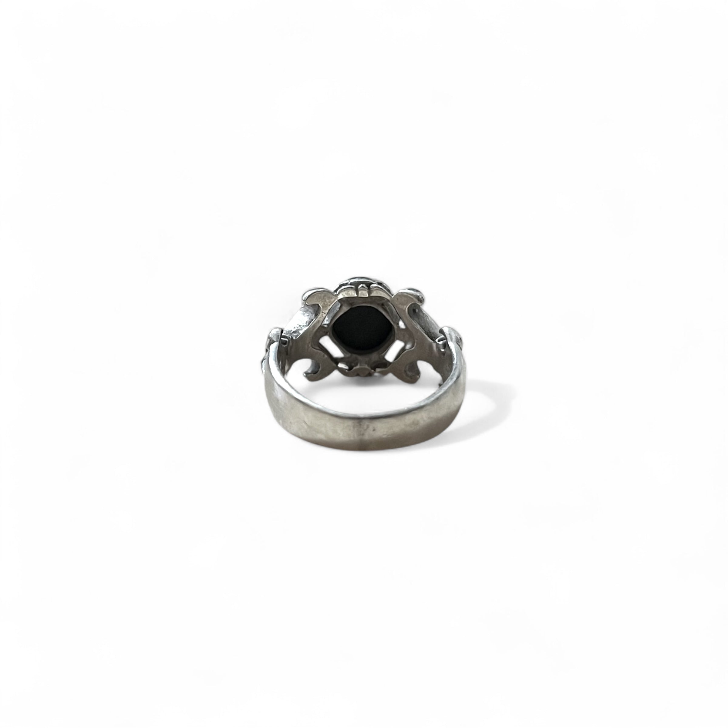Anello vintage in argento con onice nero, anello tribale, taglia 21, argento 925