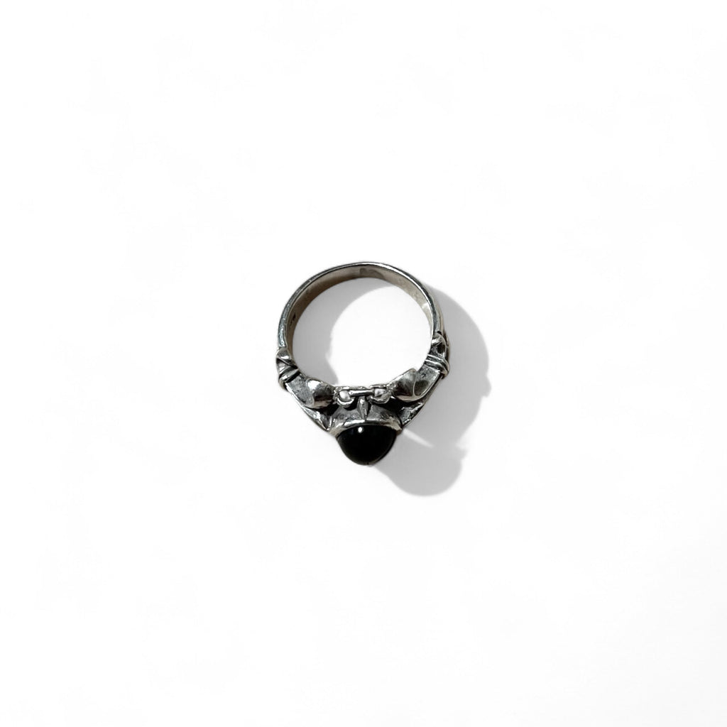 Anello vintage in argento con onice nero, anello tribale, taglia 21, argento 925