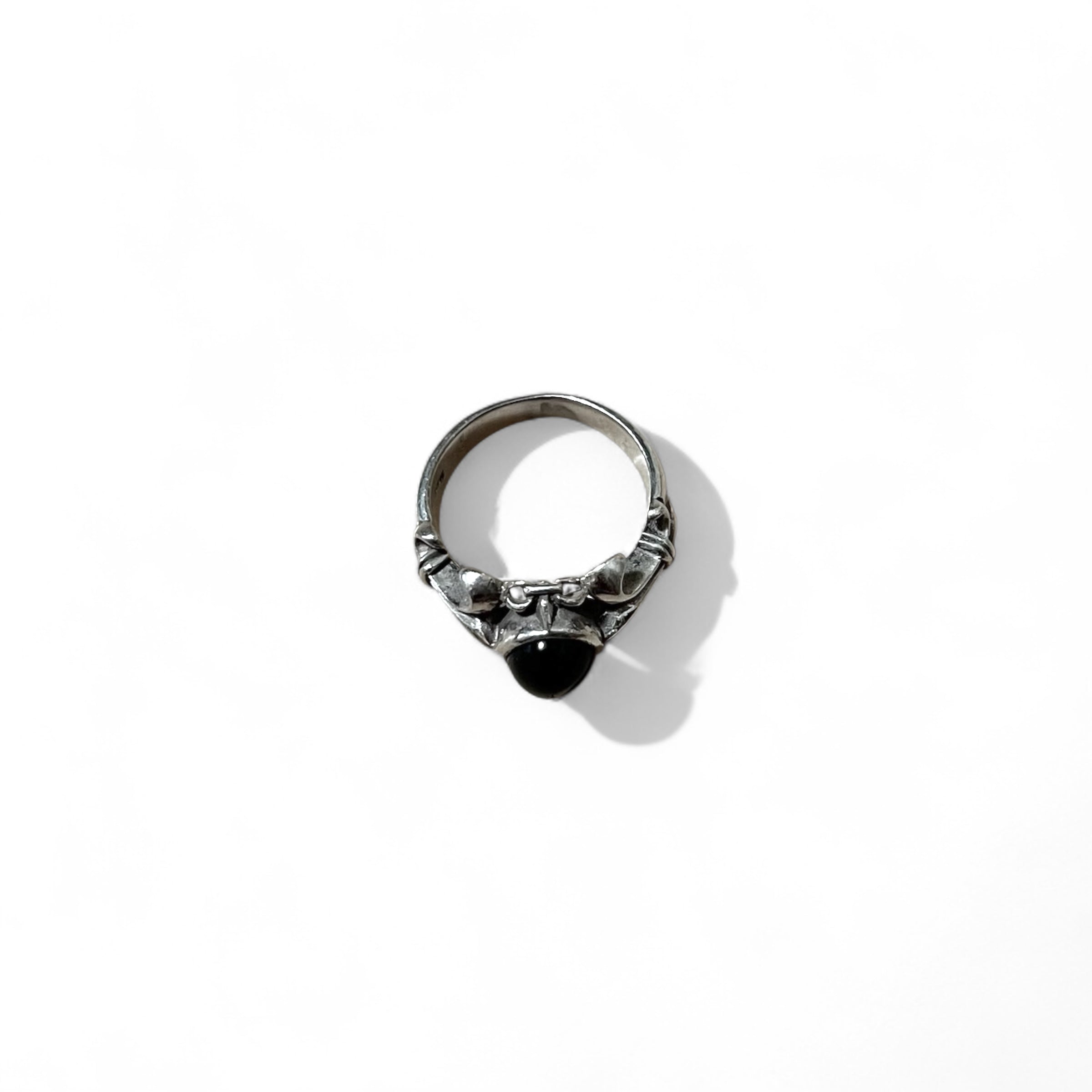 Anello vintage in argento con onice nero, anello tribale, taglia 21, argento 925