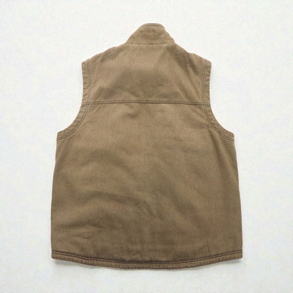 Woolrich ダック地 ベスト L ブラウン 裏地フリース チェック ジップアップ 22830
