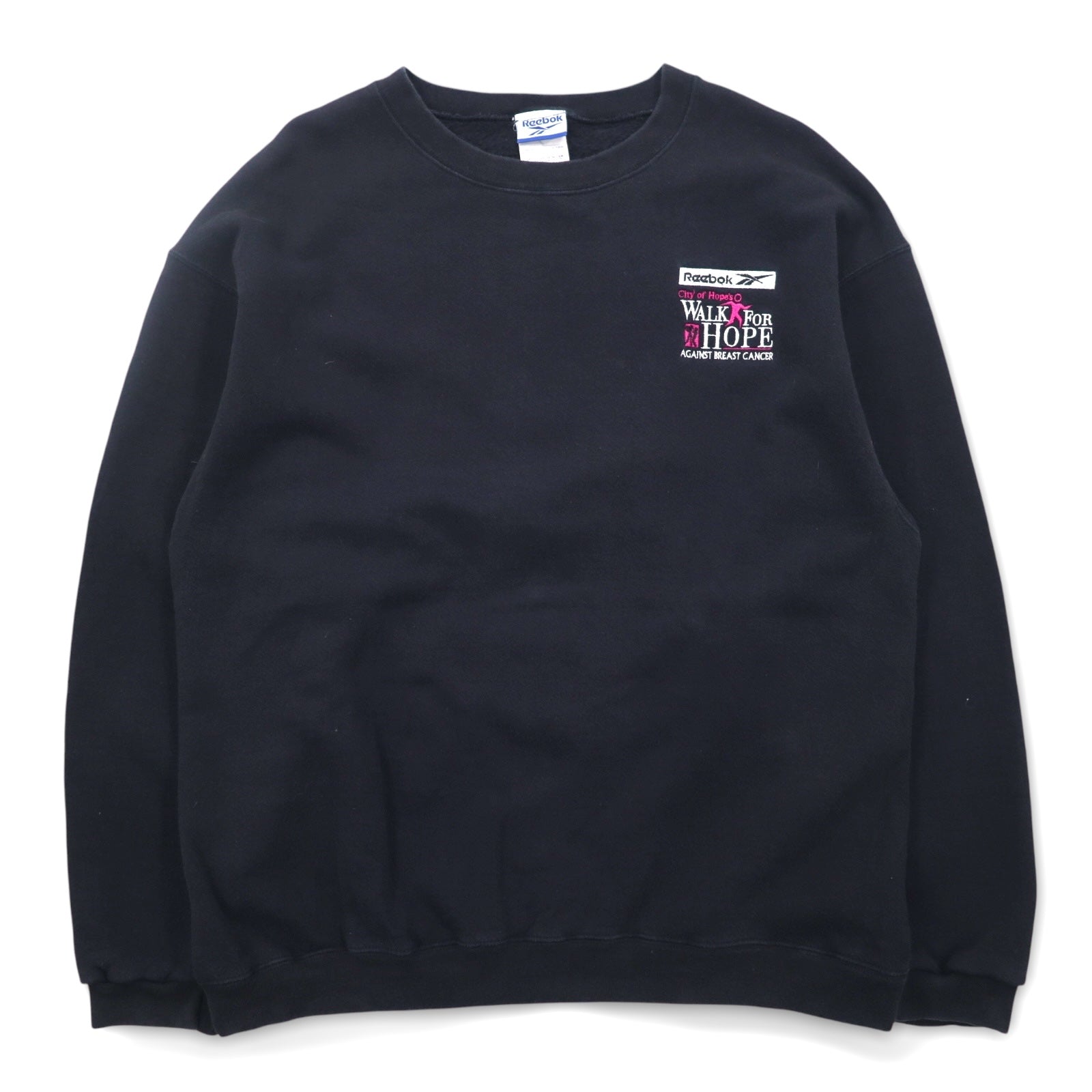 Reebok Anni '90 Felpa girocollo L Nera Cotone Logo ricamato a punto singolo