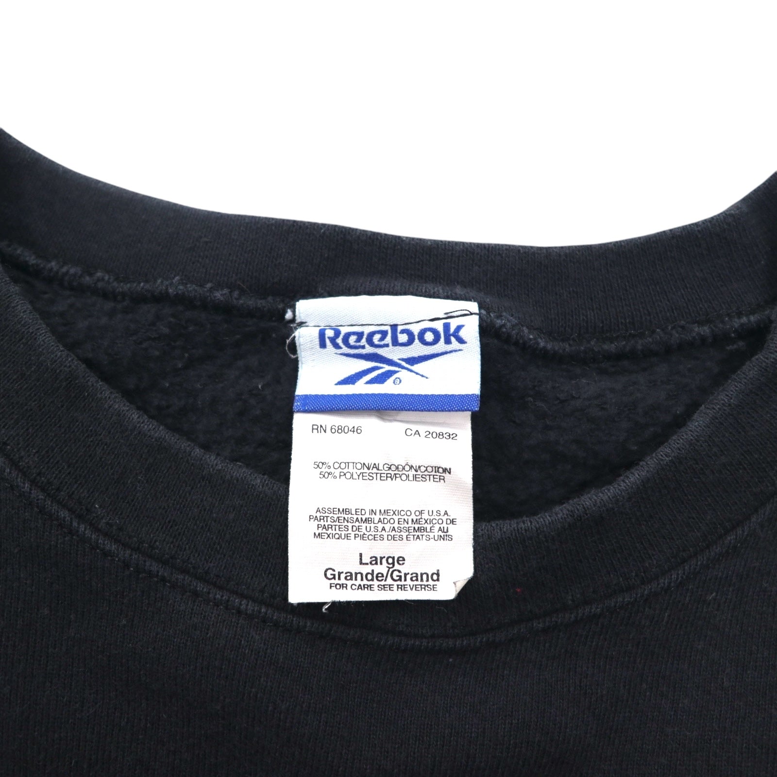 Reebok Anni '90 Felpa girocollo L Nera Cotone Logo ricamato a punto singolo