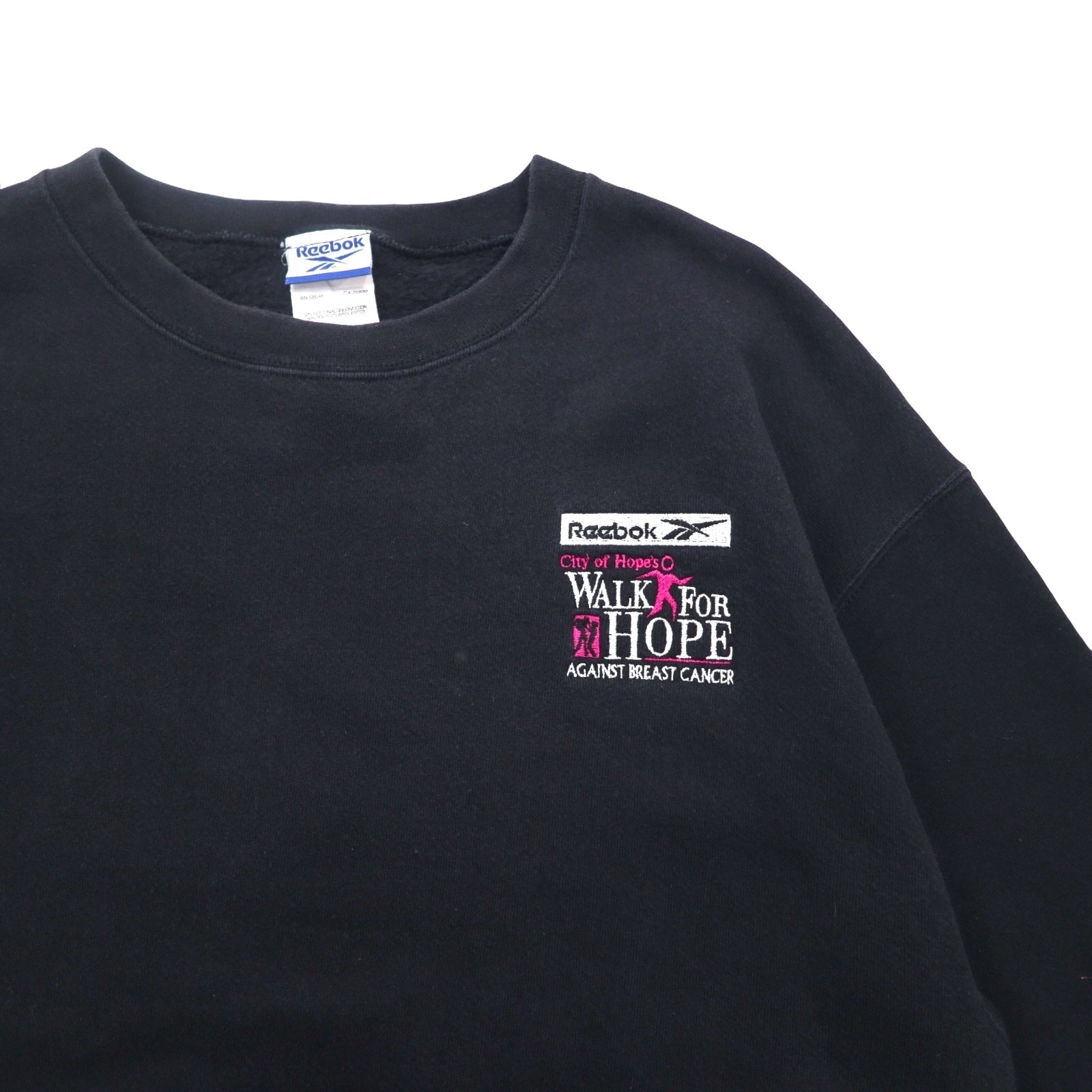 Reebok Anni '90 Felpa girocollo L Nera Cotone Logo ricamato a punto singolo