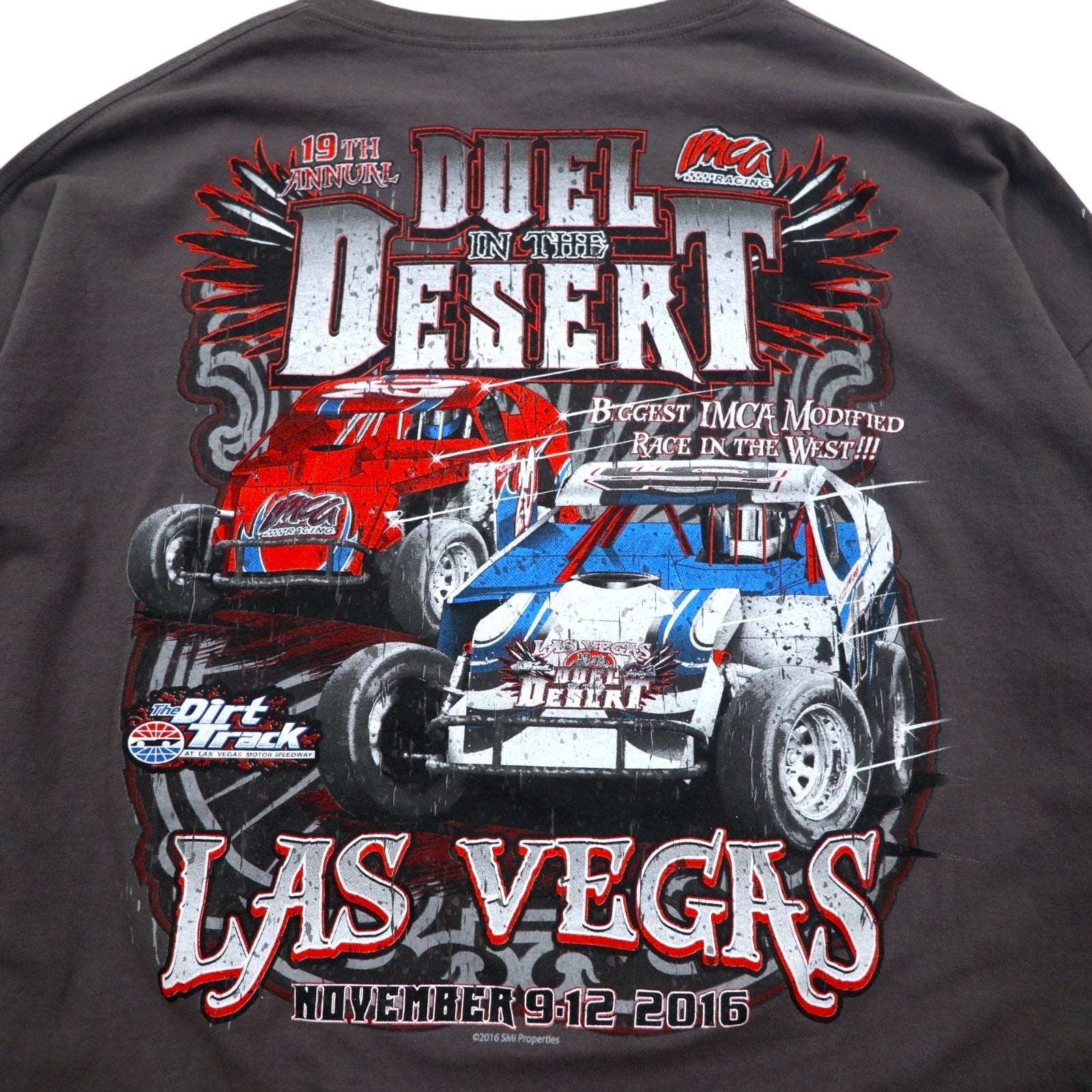 DELTA Maglietta a maniche lunghe 3XL grigia Stampa fronte-retro Auto da corsa DUEL IN THE DESERT