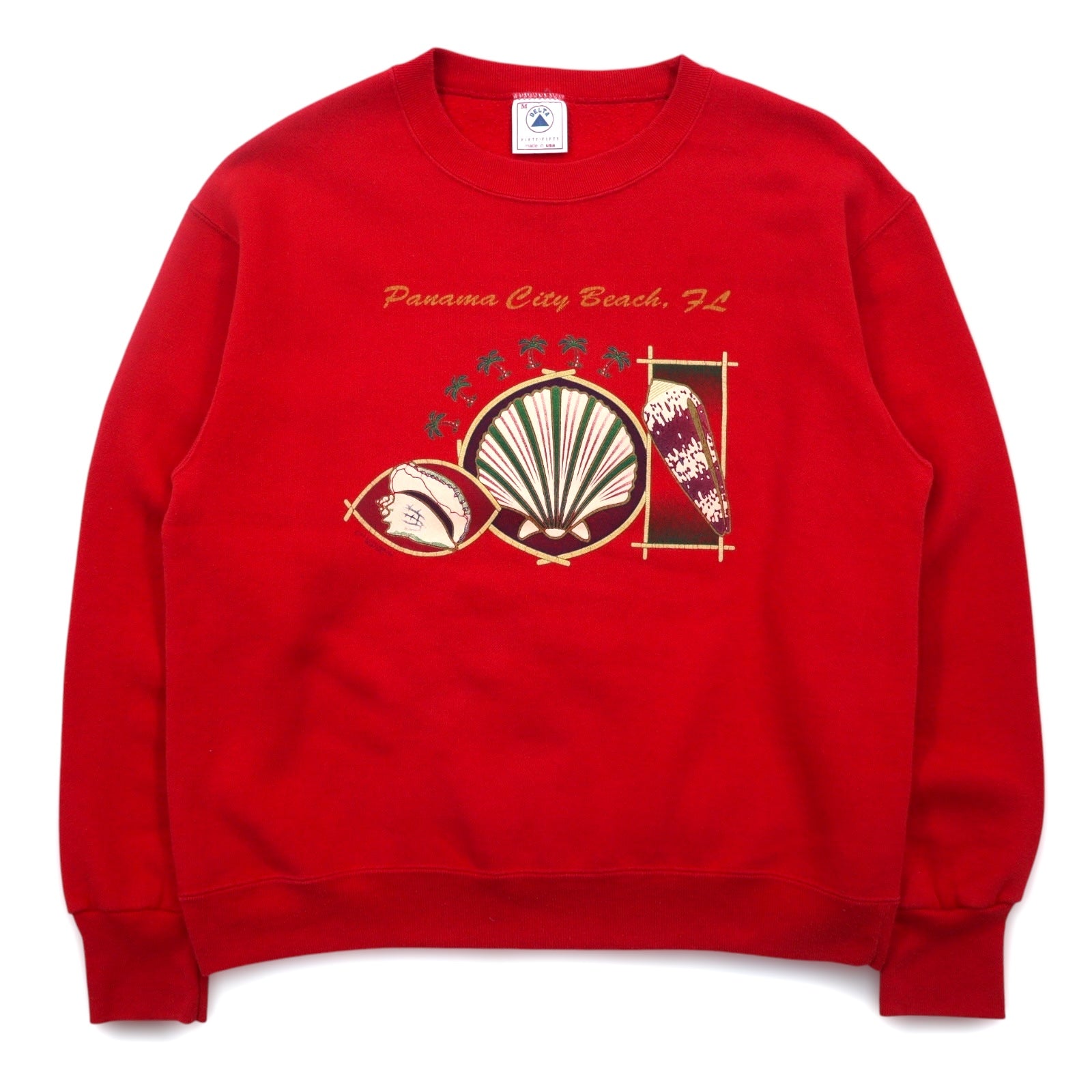 USA Made Anni '90 DELTA Stampa Felpa M Rossa Cotone FIFTY-FIFTY Felpato Panama City Beach