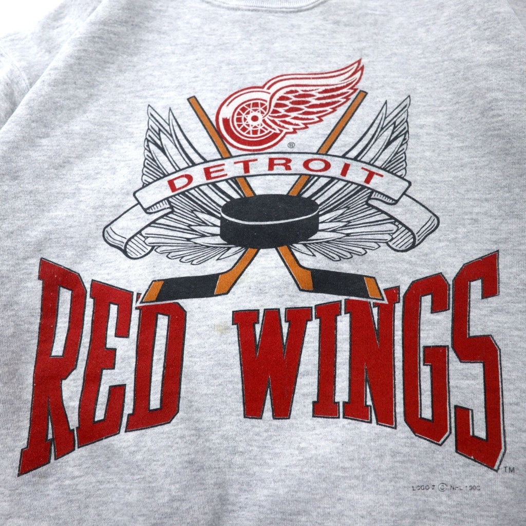 LOGO7 USA製 90年代 プリント スウェット L グレー コットン NHL RED WINGS