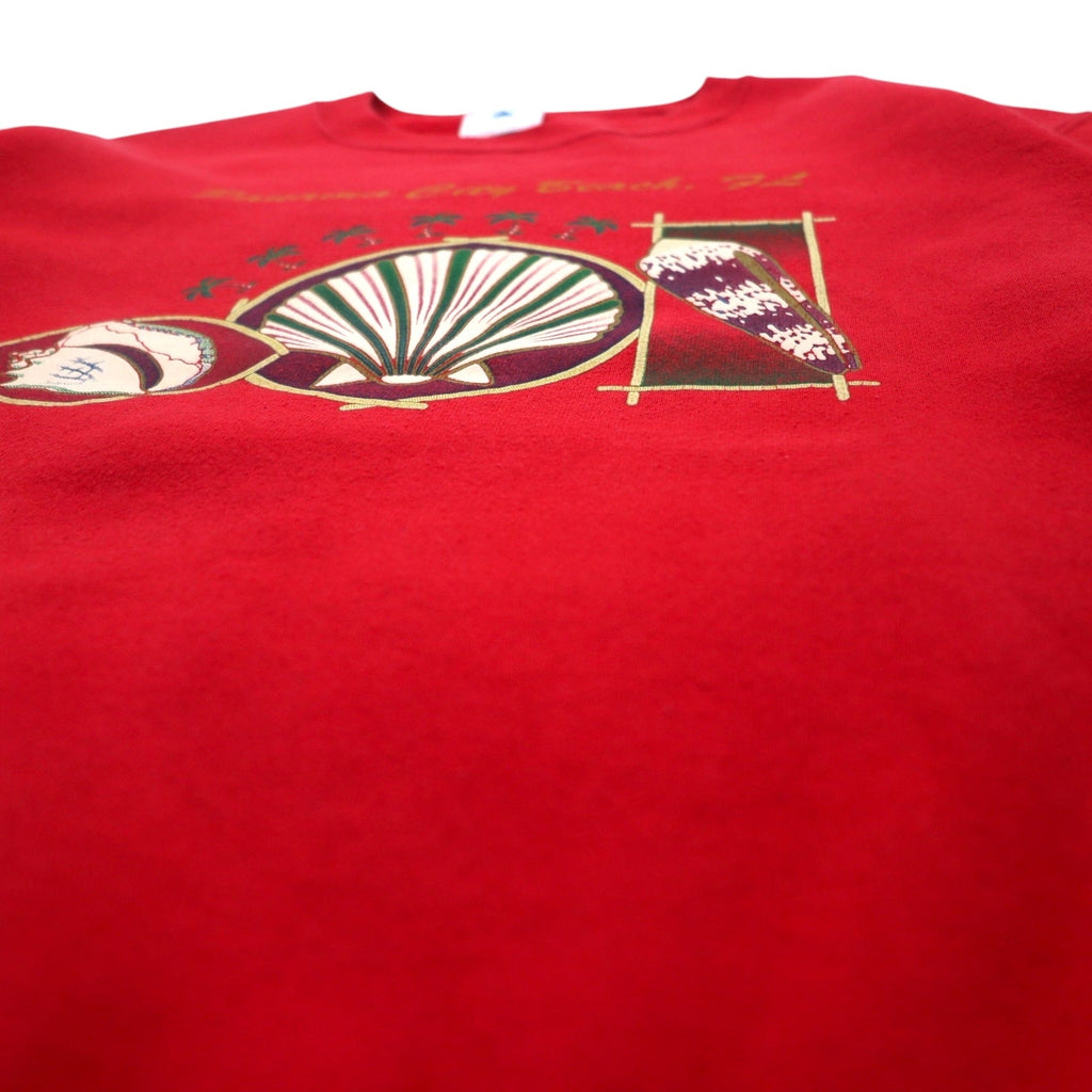 USA Made Anni '90 DELTA Stampa Felpa M Rossa Cotone FIFTY-FIFTY Felpato Panama City Beach