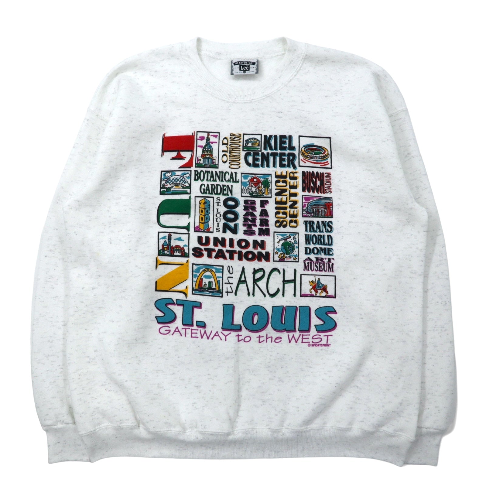 Felpa stampata Lee, anni '90, made in USA, taglia XL, bianca, in cotone, ST. LOUIS, felpata internamente, oversize.