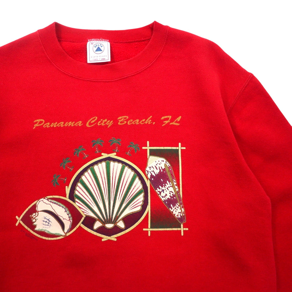 USA Made Anni '90 DELTA Stampa Felpa M Rossa Cotone FIFTY-FIFTY Felpato Panama City Beach