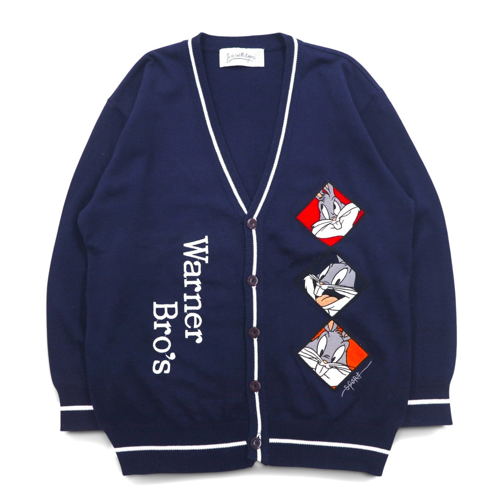 JC de Castelbajac × WARNER BROS. anni '90 Cardigan in cotone L Blu navy LOONEY TUNES Bugs Bunny Ricamo del personaggio