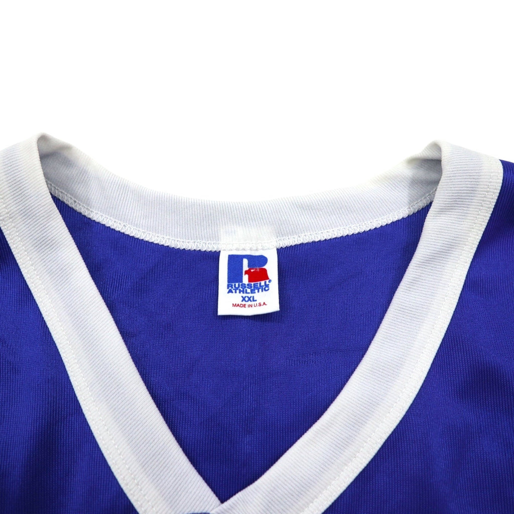 RUSSELL ATHLETIC made in USA anni '90 maglia da gioco 2XL taglia grande blu nylon con numerazione