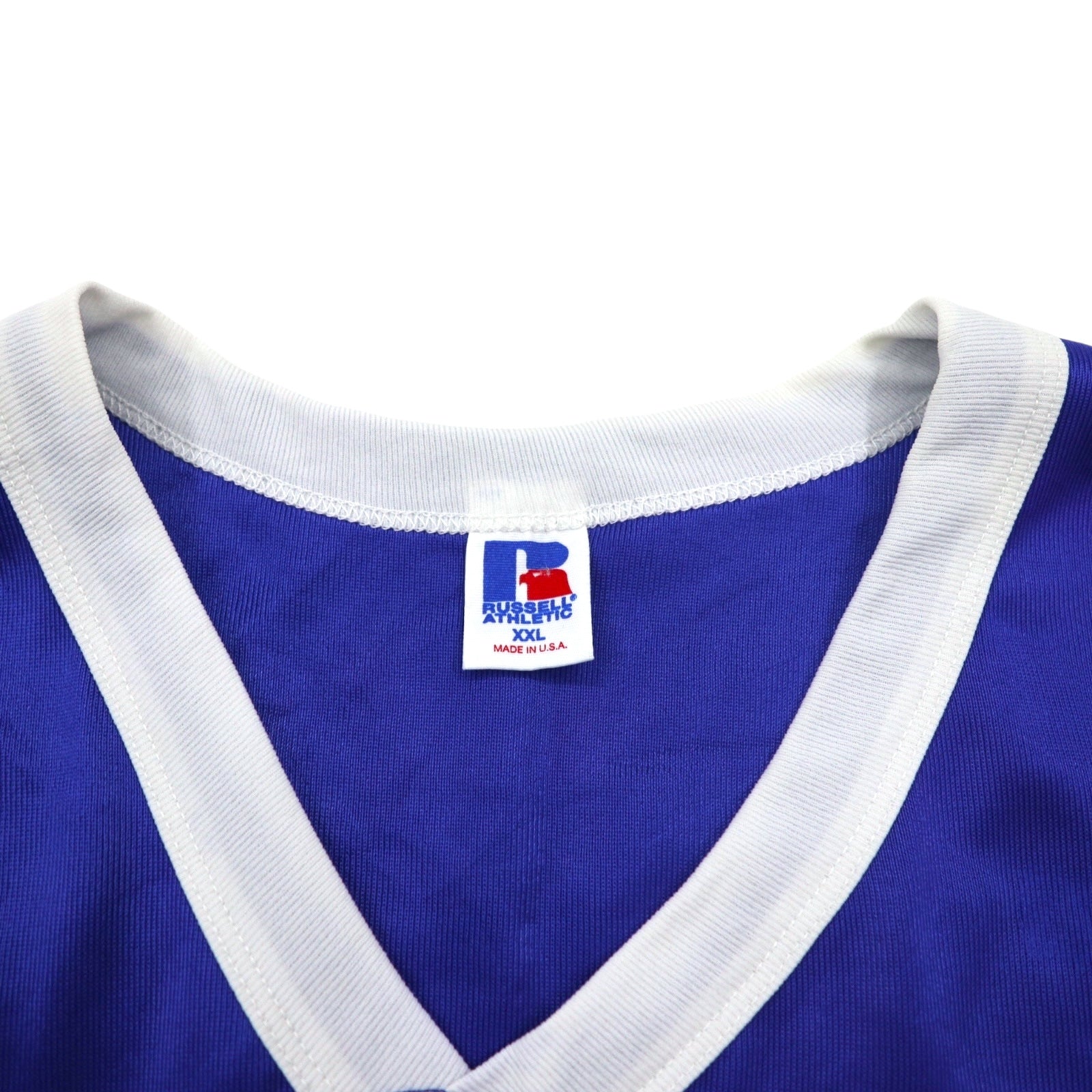 RUSSELL ATHLETIC made in USA anni '90 maglia da gioco 2XL taglia grande blu nylon con numerazione