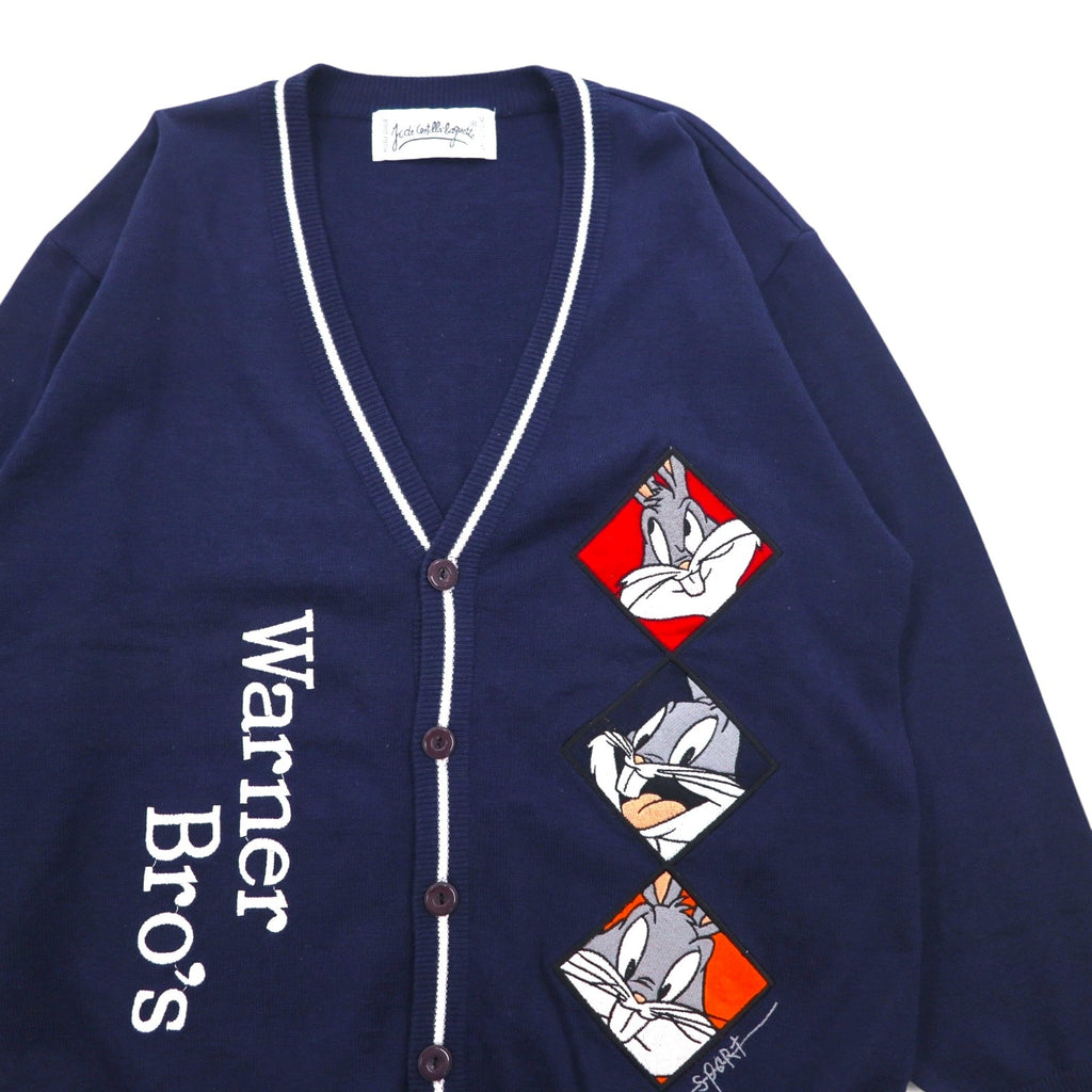JC de Castelbajac × WARNER BROS. anni '90 Cardigan in cotone L Blu navy LOONEY TUNES Bugs Bunny Ricamo del personaggio