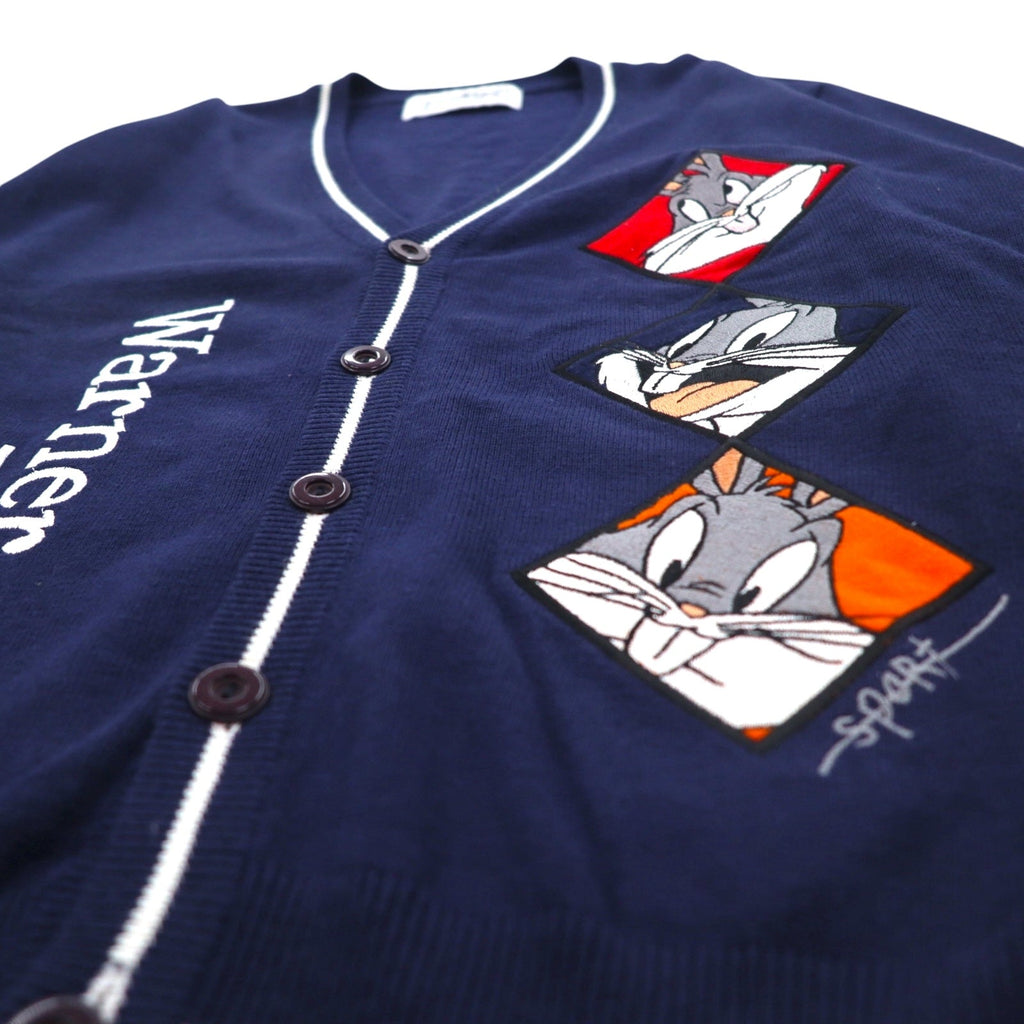 JC de Castelbajac × WARNER BROS. anni '90 Cardigan in cotone L Blu navy LOONEY TUNES Bugs Bunny Ricamo del personaggio