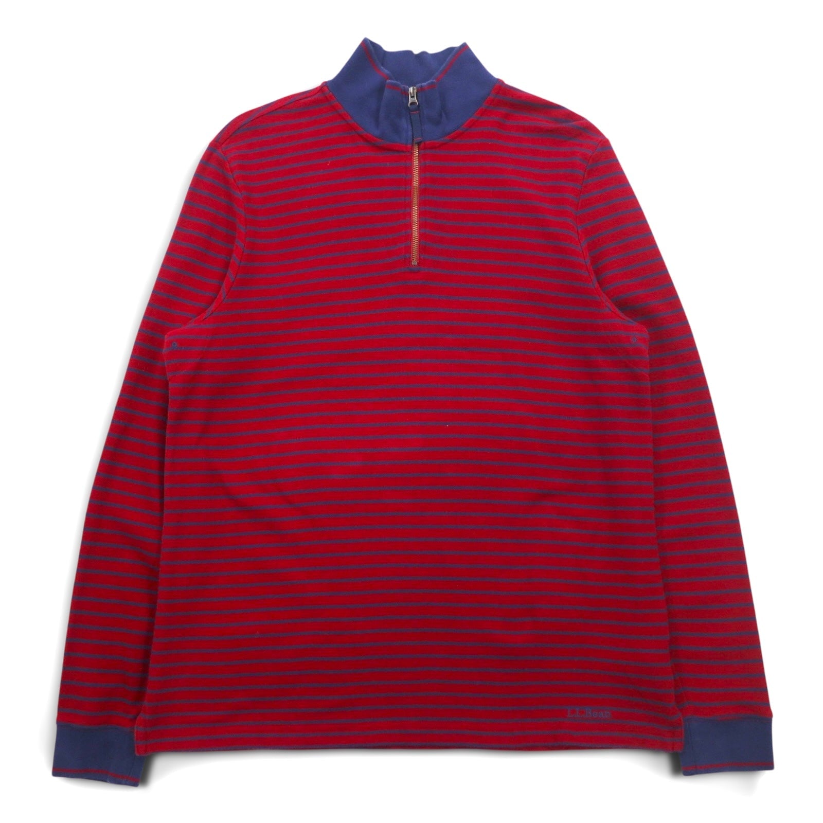 L.L.Bean Felpa mezza zip L rossa navy a righe in cotone piqué