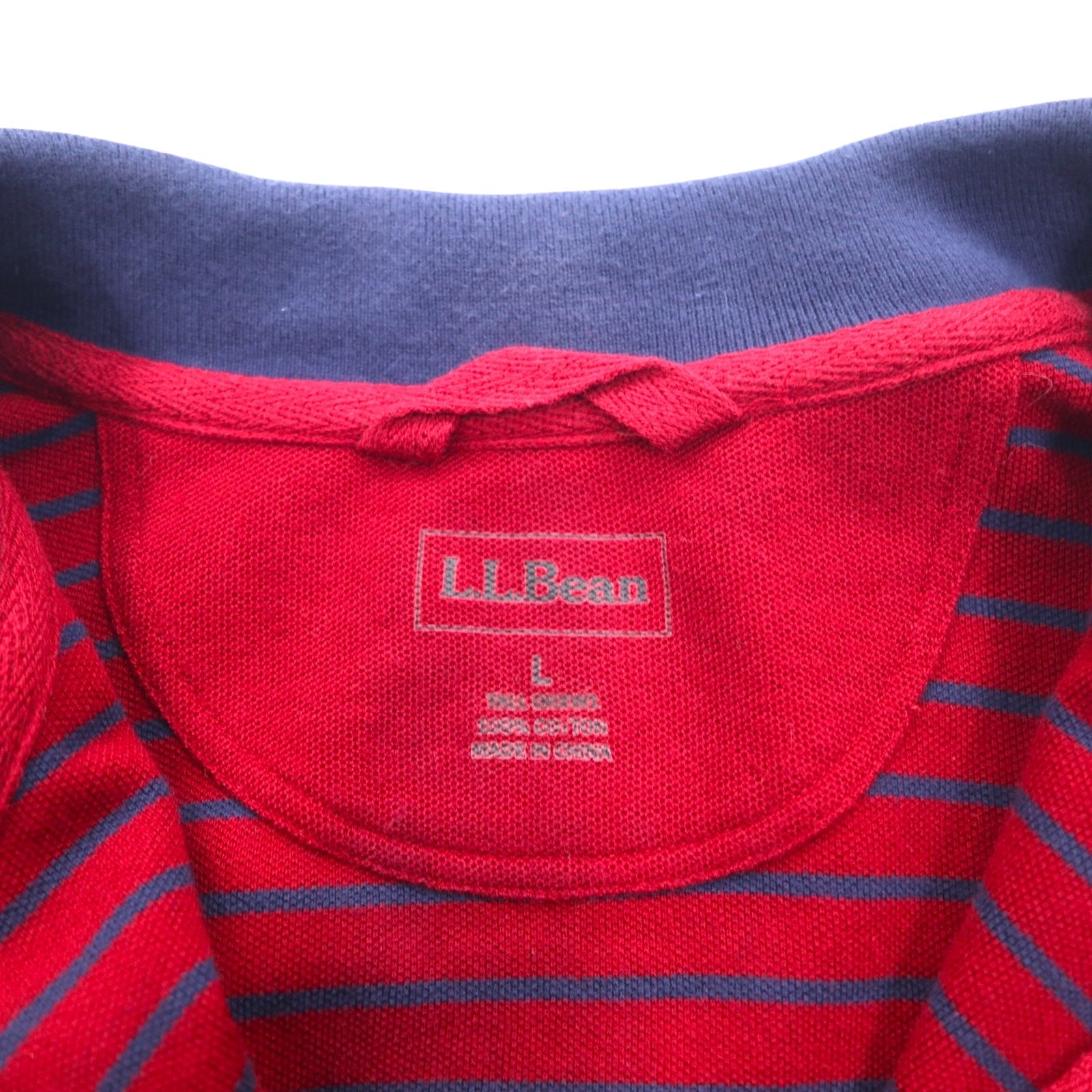 L.L.Bean Felpa mezza zip L rossa navy a righe in cotone piqué