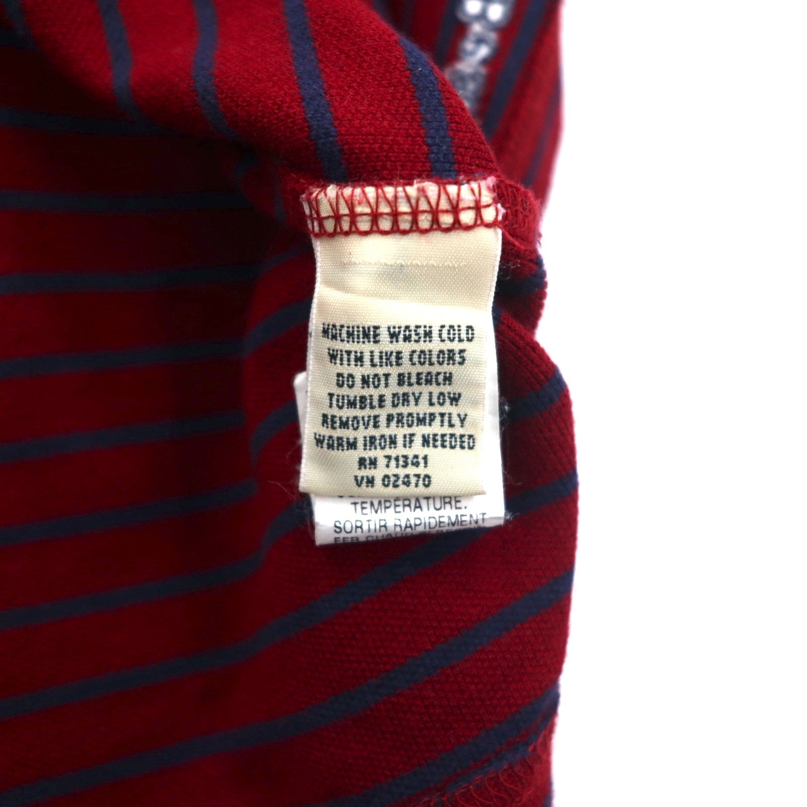 L.L.Bean Felpa mezza zip L rossa navy a righe in cotone piqué