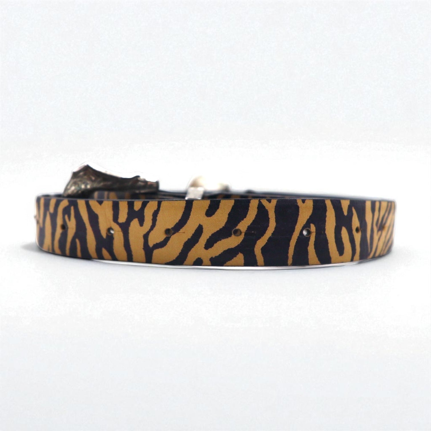 TOGA VIRILIS Cintura con doppia fibbia, zebrata, animalier, western, incisa, argento