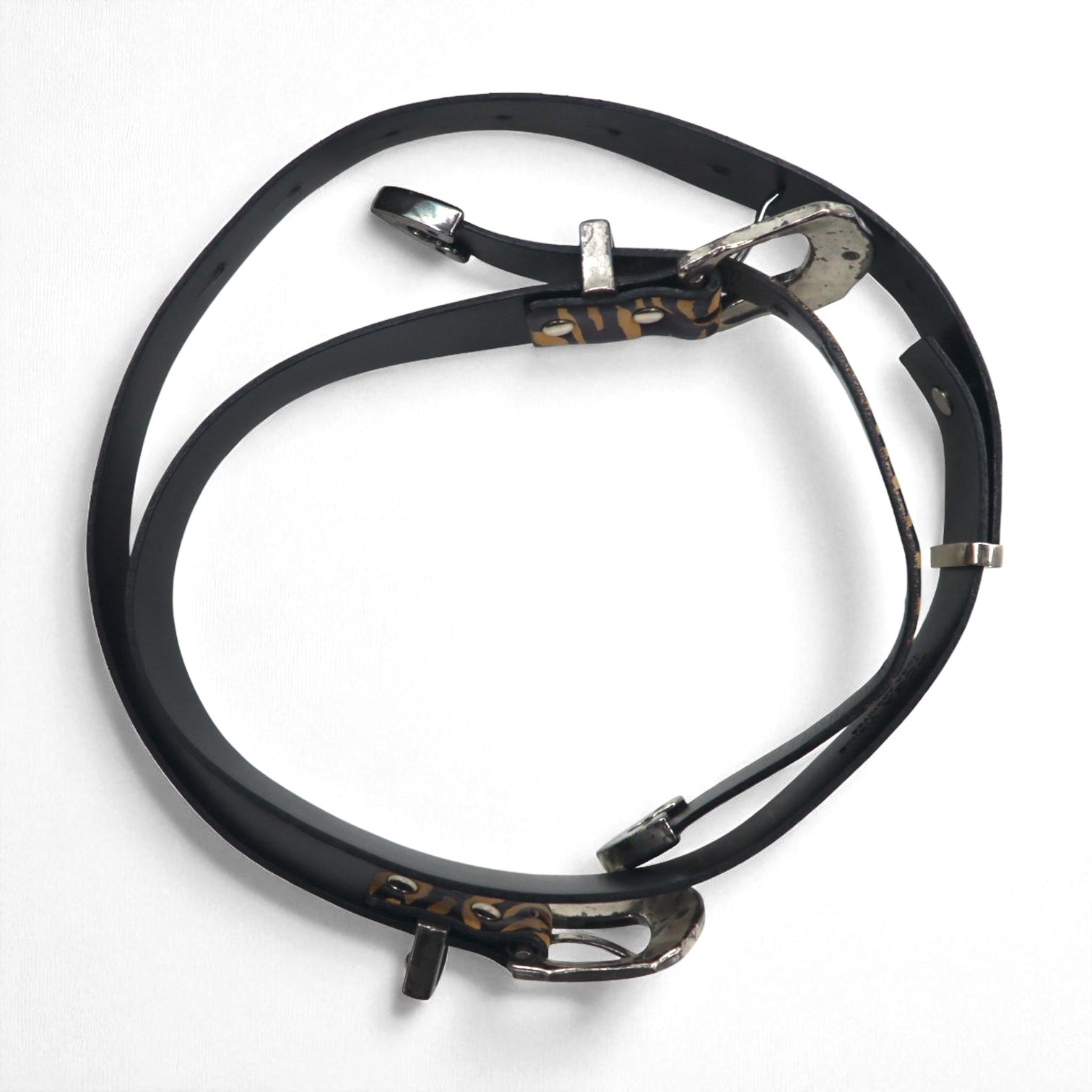 TOGA VIRILIS Cintura con doppia fibbia, zebrata, animalier, western, incisa, argento