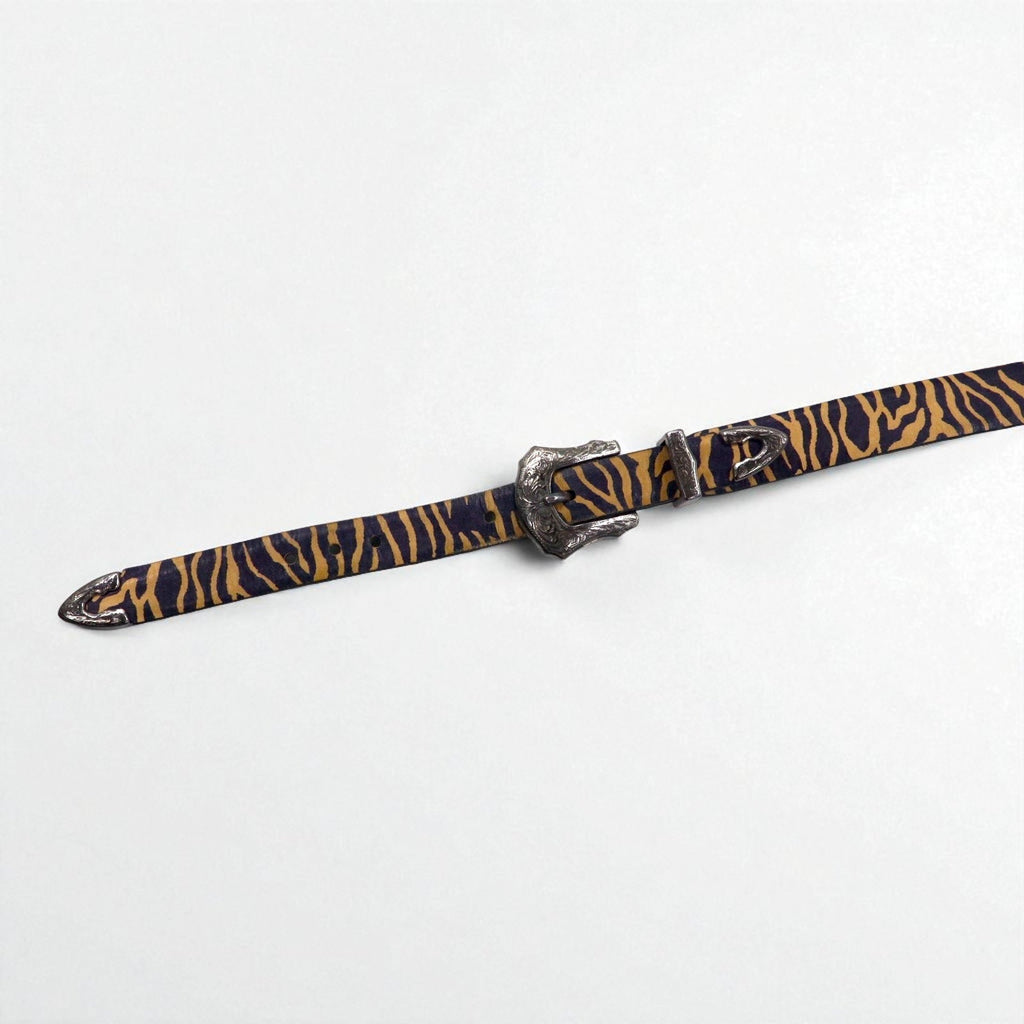 TOGA VIRILIS Cintura con doppia fibbia, zebrata, animalier, western, incisa, argento