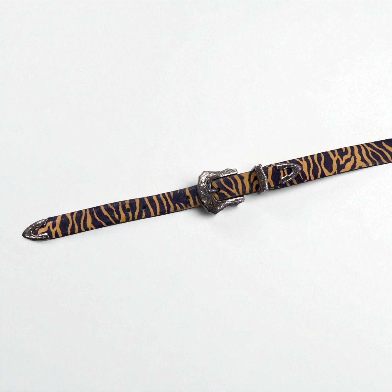 TOGA VIRILIS Cintura con doppia fibbia, zebrata, animalier, western, incisa, argento