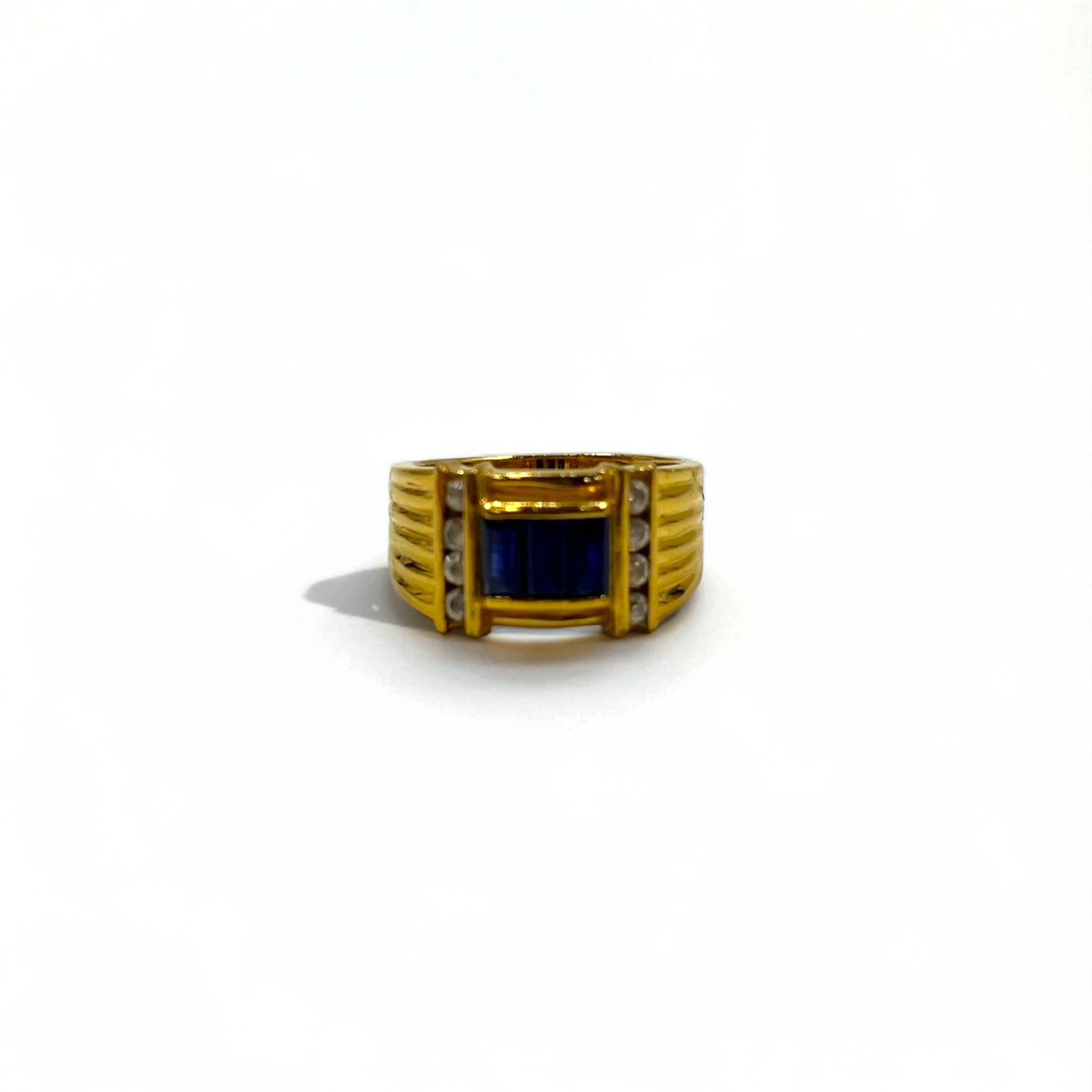 Vintage Gold Plated Retro Ring レトロ リング 指輪 11号 ゴールド 18KGP ライン カラーストーン