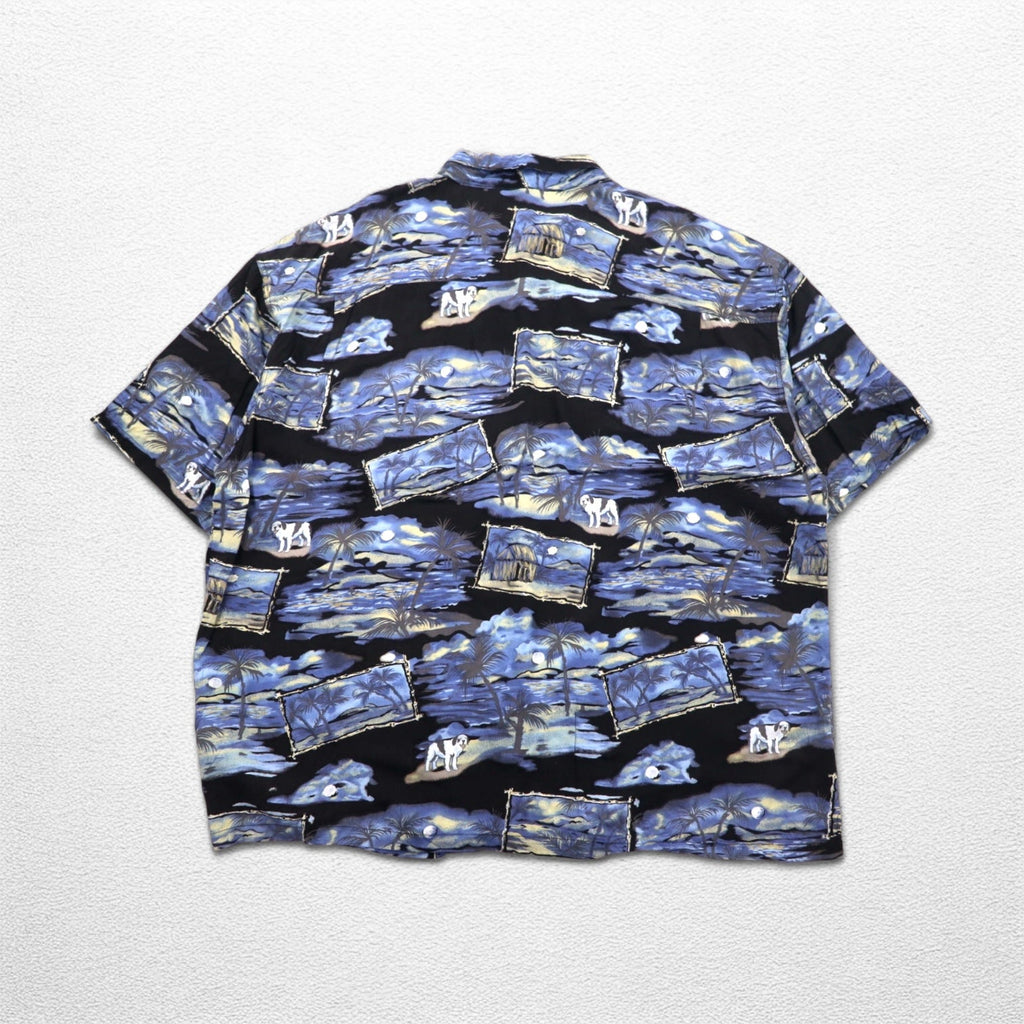 Big Dogs 90年代 アロハシャツ 4XL ビッグサイズ ブルー ブラック レーヨン 総柄 ヤシの木