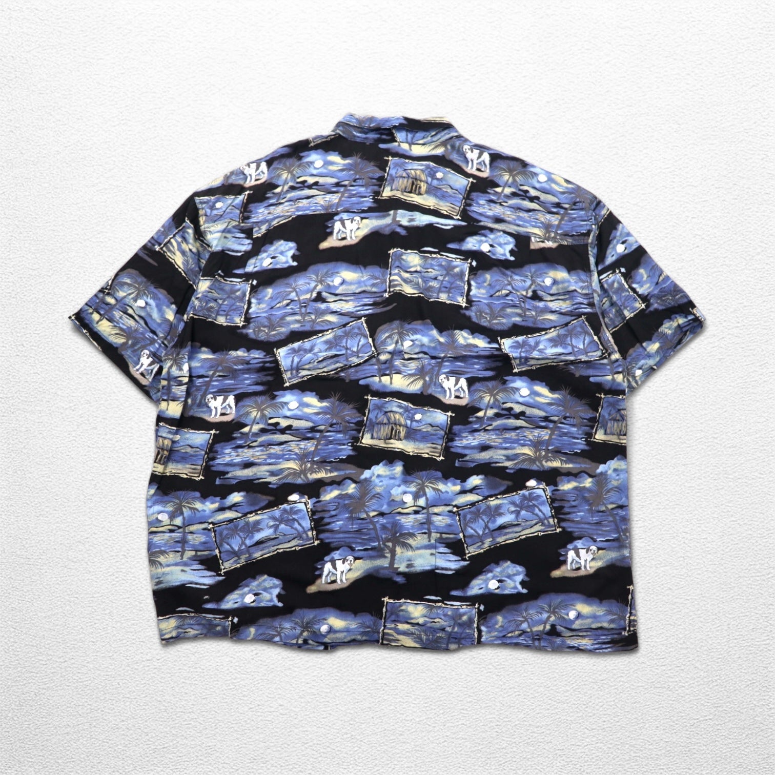 Big Dogs 90年代 アロハシャツ 4XL ビッグサイズ ブルー ブラック レーヨン 総柄 ヤシの木