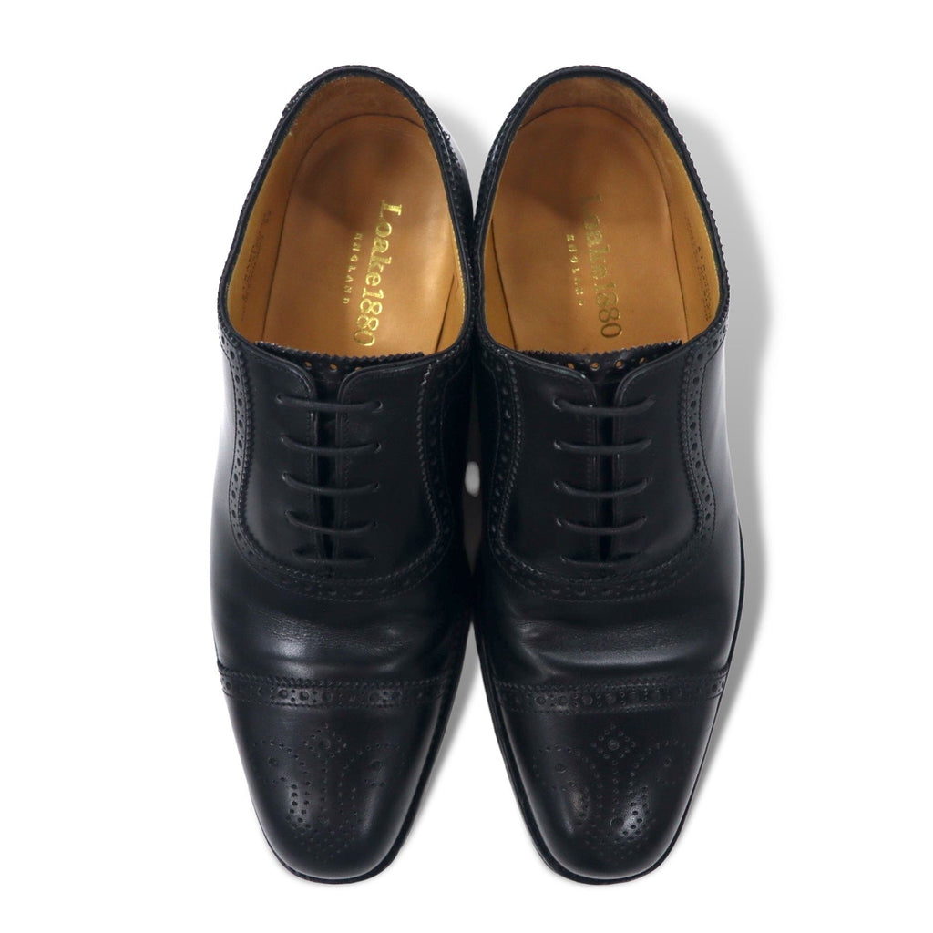 Loake Scarpe stringate brogue a punta dritta made in UK 27.5cm Nere in pelle di vitello Semibrogue Goodyear Welted STRAND 706408 Made in England