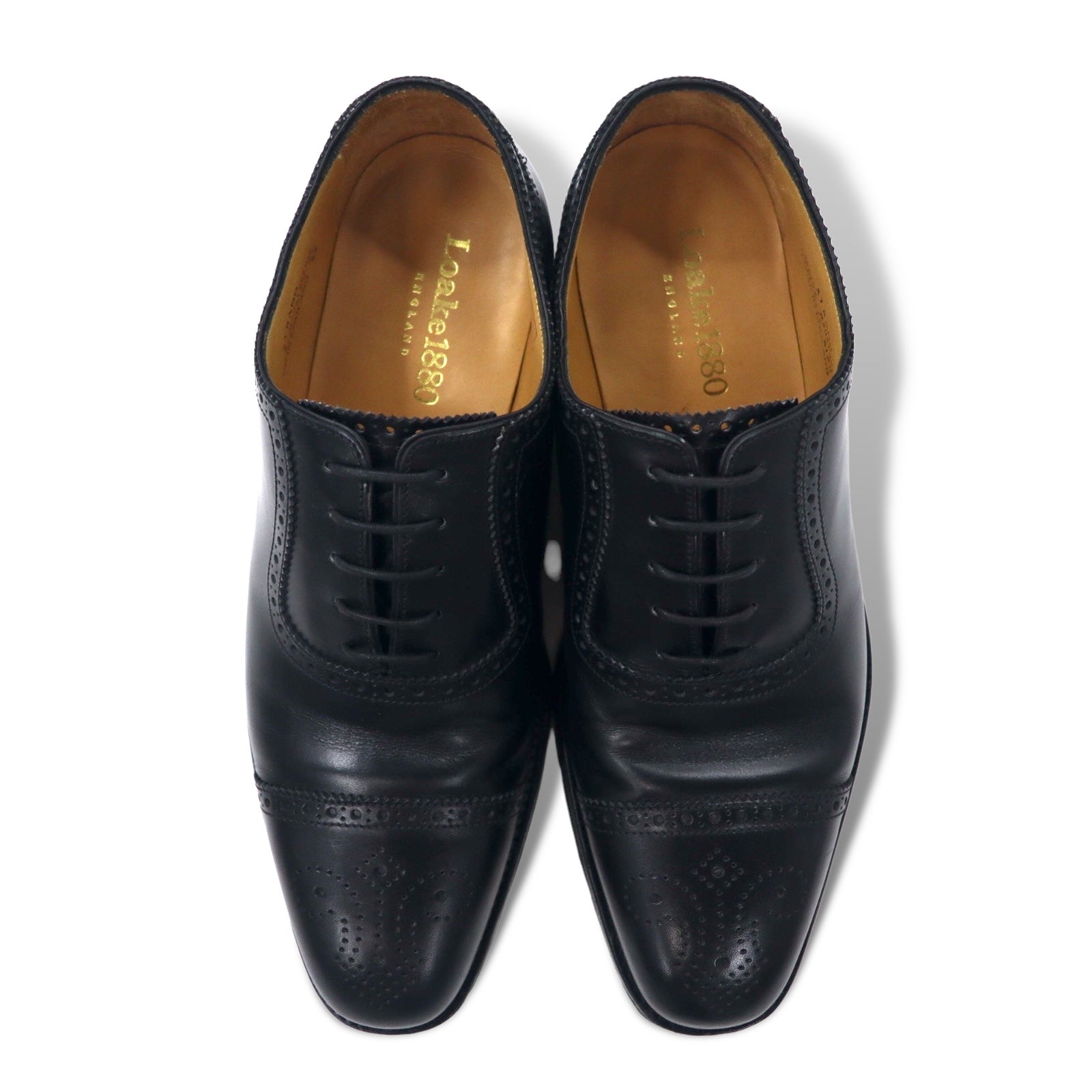 Loake Scarpe stringate brogue a punta dritta made in UK 27.5cm Nere in pelle di vitello Semibrogue Goodyear Welted STRAND 706408 Made in England