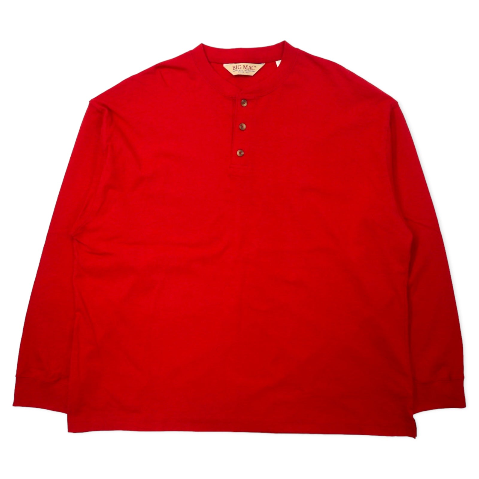 BIG MAC anni '90 T-shirt a maniche lunghe con scollo Henley, taglia L, colore rosso, cotone, taglia grande