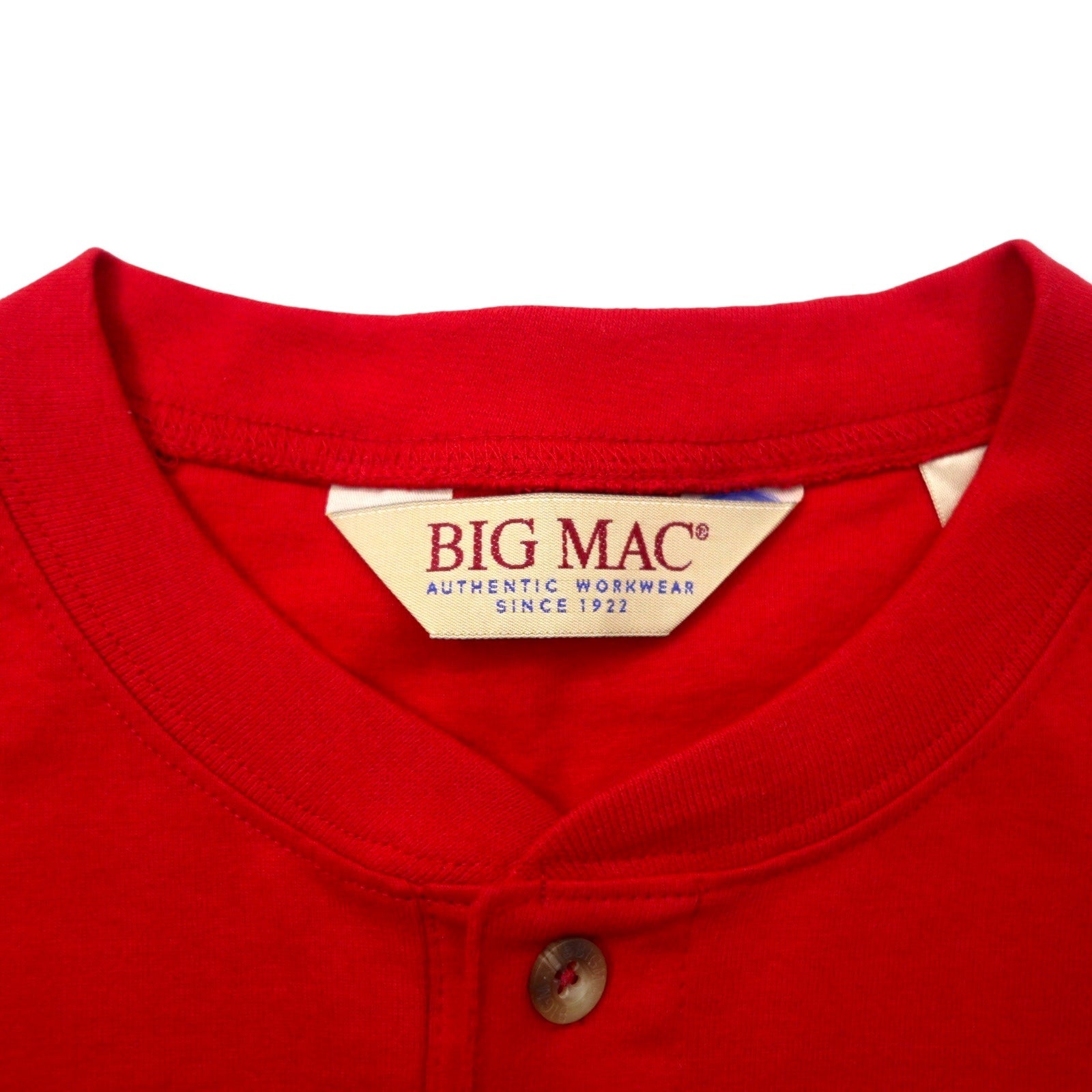 BIG MAC anni '90 T-shirt a maniche lunghe con scollo Henley, taglia L, colore rosso, cotone, taglia grande