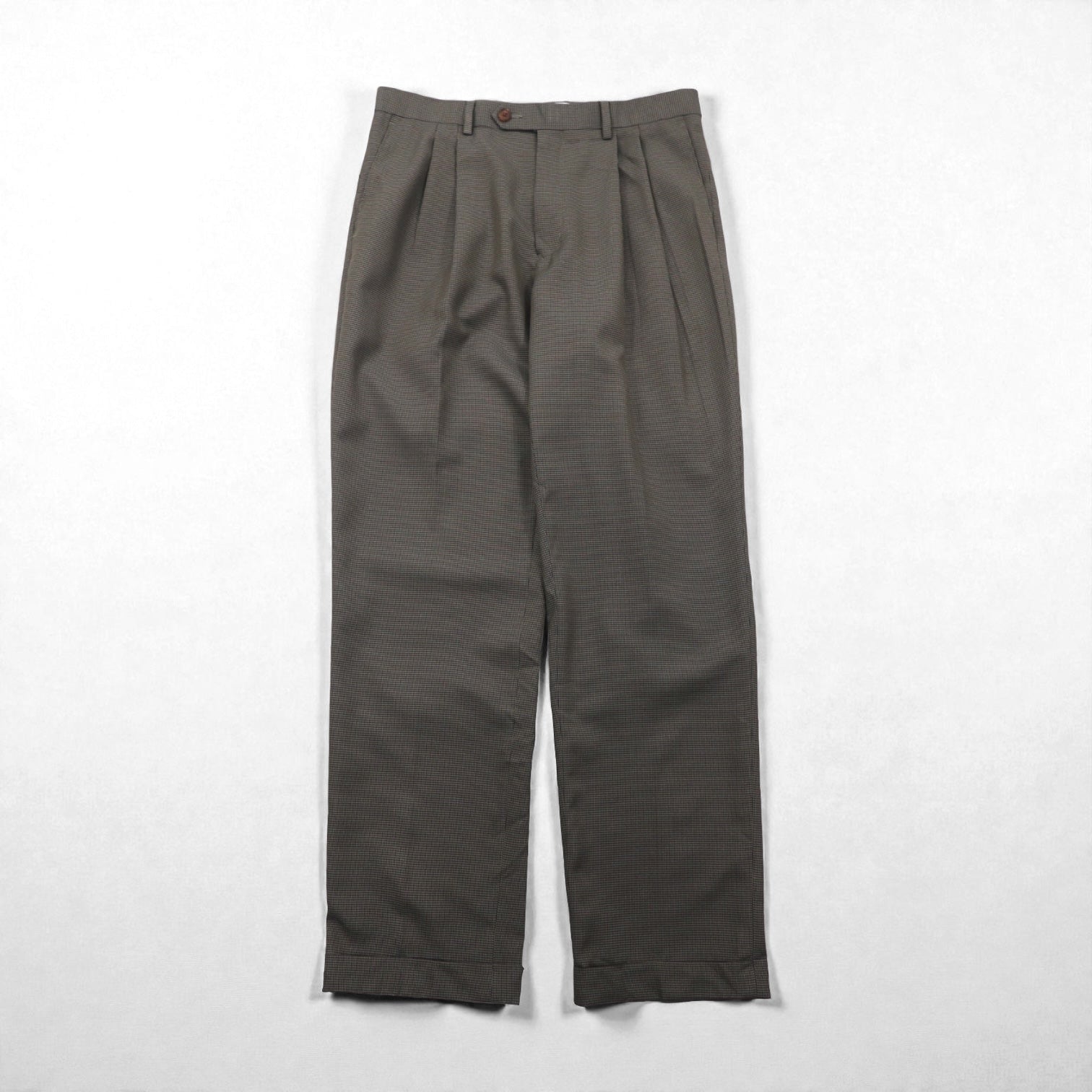 Ralph Lauren 90年代 2タック プリーツ スラックス パンツ M グレー ガンクラブチェック WASHABLE ダブルカフス