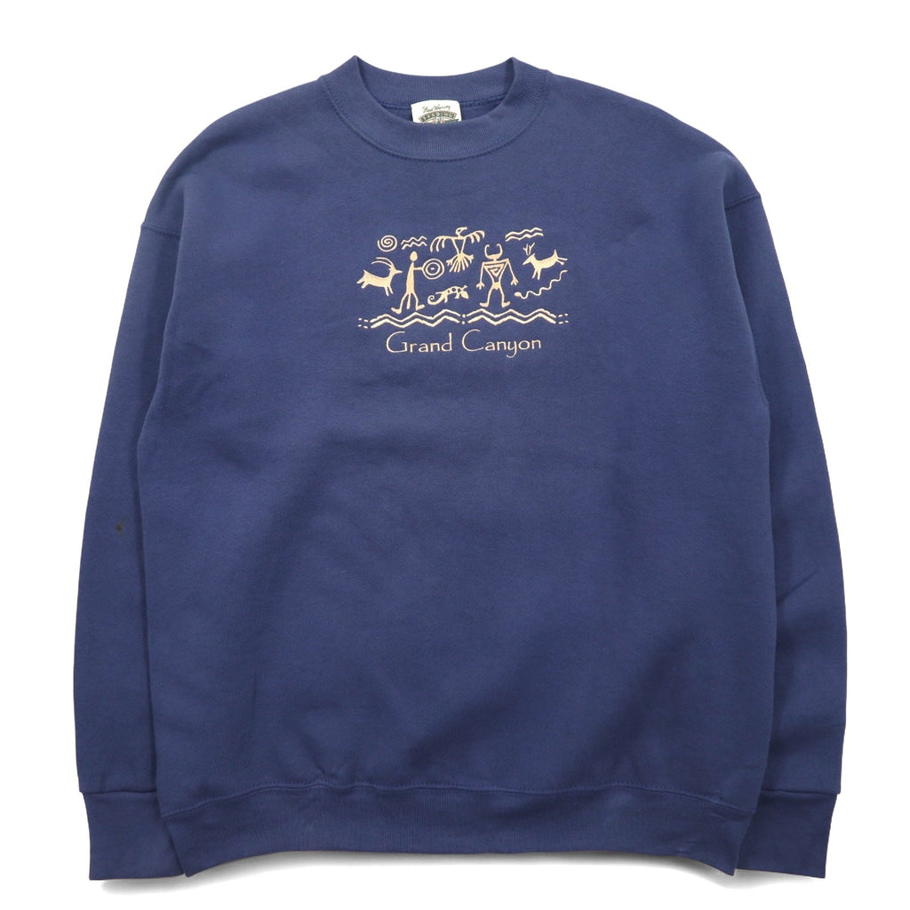 Felpa FRUIT OF THE LOOM anni '90, Made in USA, taglia L, blu navy, interno felpato, GRAND CANYON ricamato, Fred Harvey