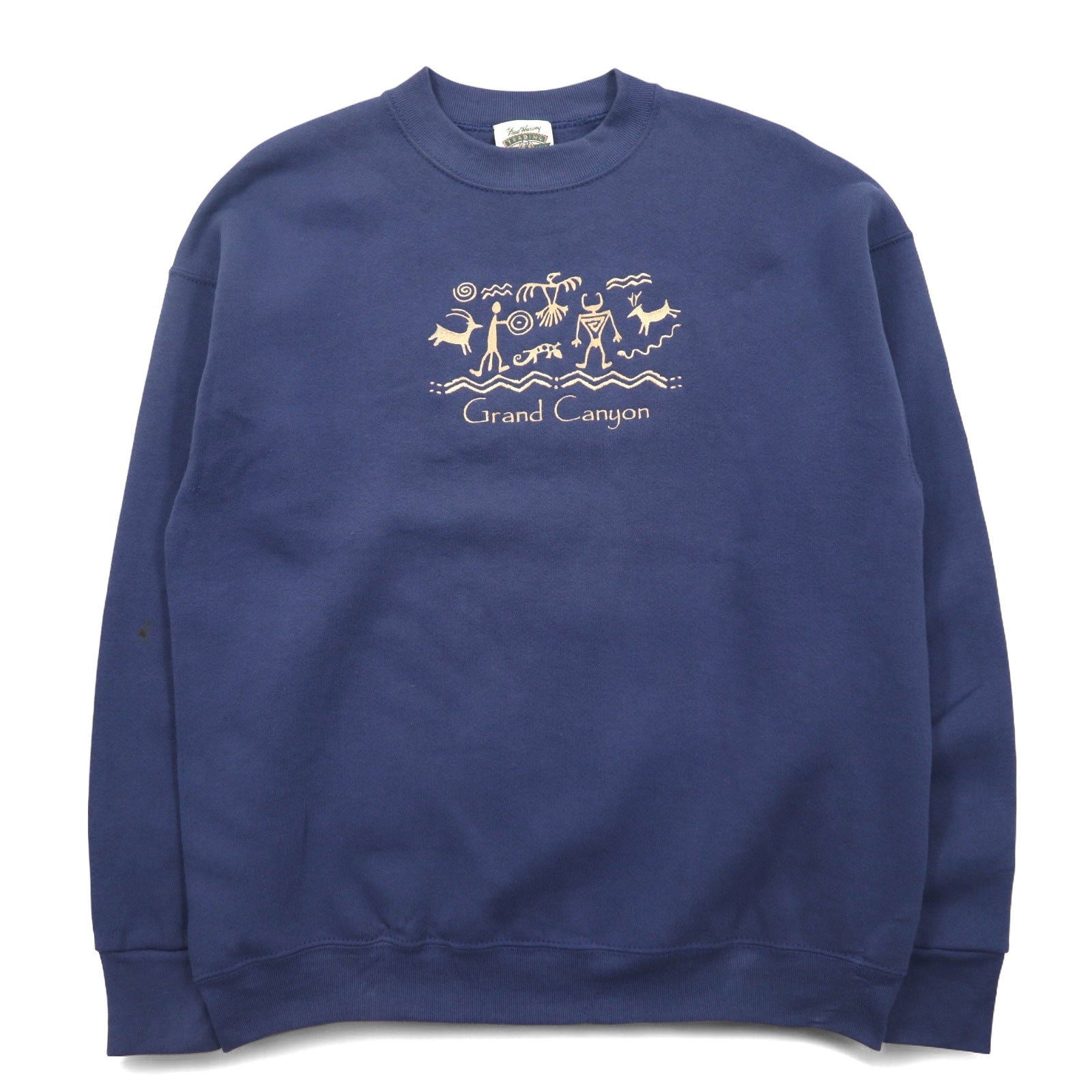 Felpa FRUIT OF THE LOOM anni '90, Made in USA, taglia L, blu navy, interno felpato, GRAND CANYON ricamato, Fred Harvey