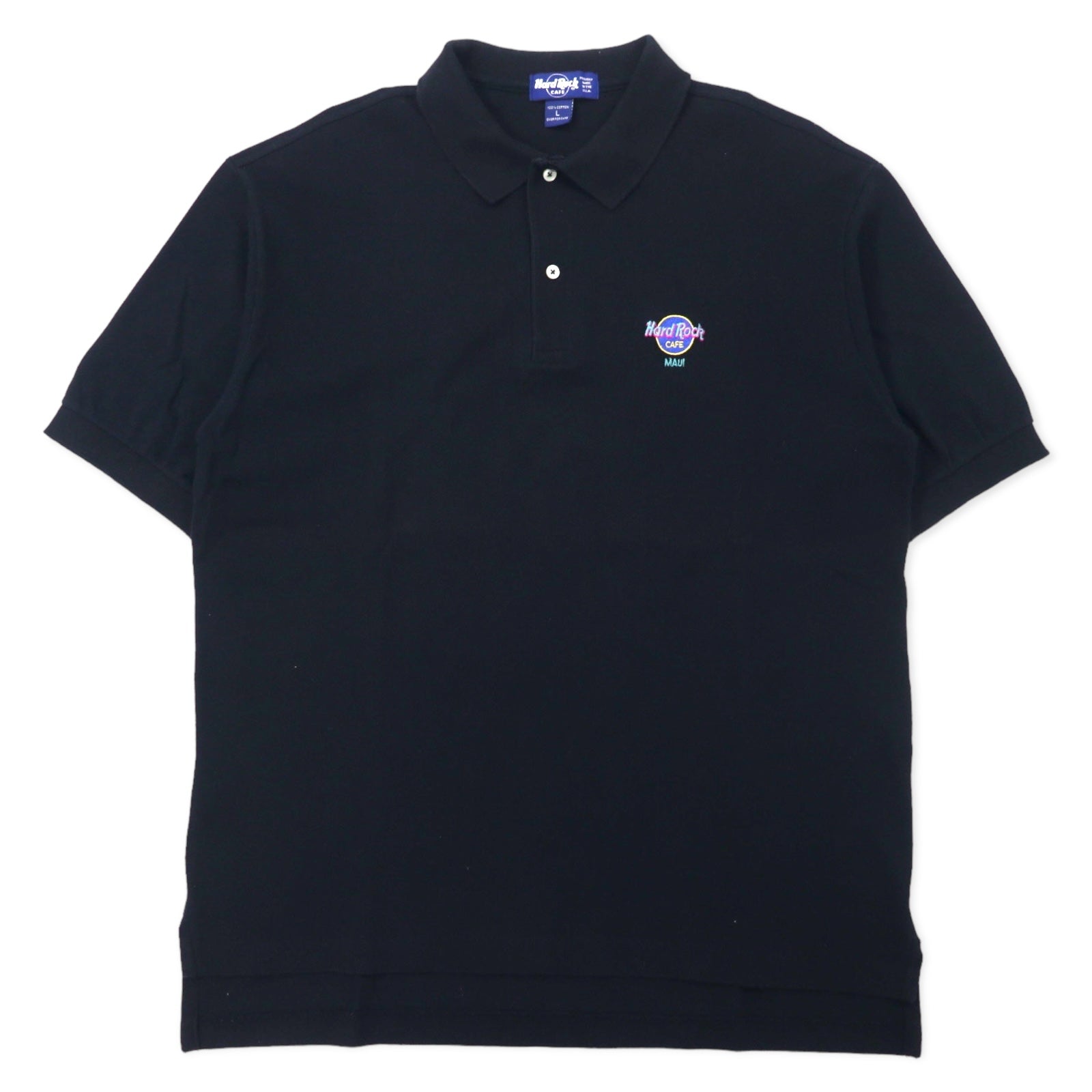 HARD ROCK CAFE Polo, made in USA, taglia L, nero, cotone, logo ricamato, taglia grossa