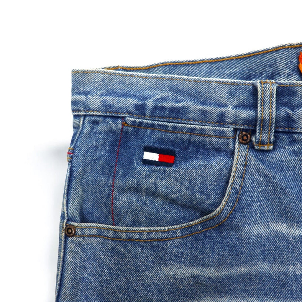 TOMMY JEANS Pantaloni larghi in denim stile baggy anni '90, taglia L, colore indaco, chiusura con cerniera lampo