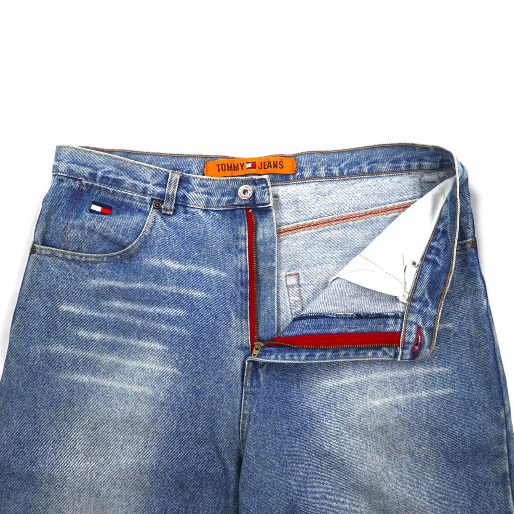 TOMMY JEANS Pantaloni larghi in denim stile baggy anni '90, taglia L, colore indaco, chiusura con cerniera lampo