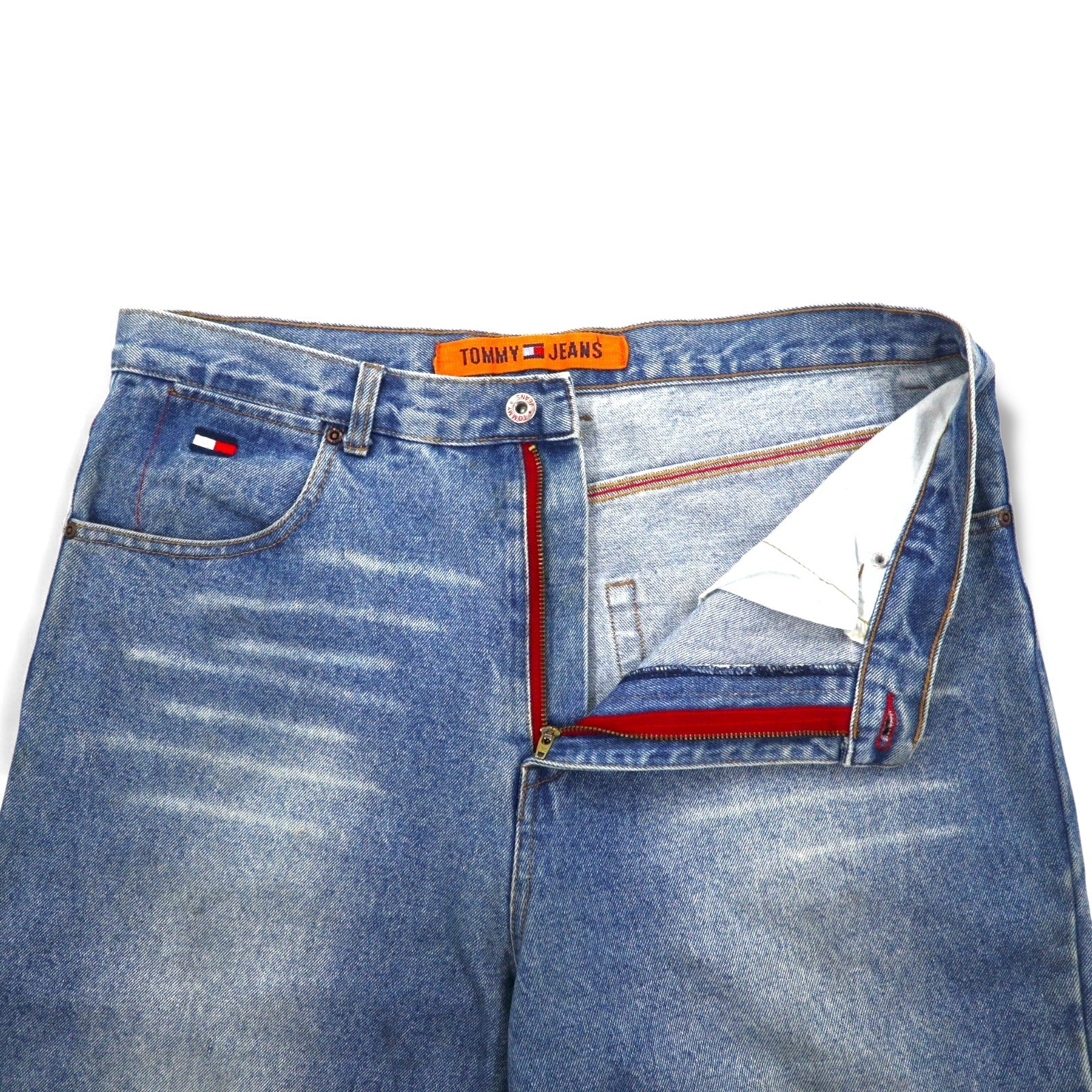 TOMMY JEANS Pantaloni larghi in denim stile baggy anni '90, taglia L, colore indaco, chiusura con cerniera lampo