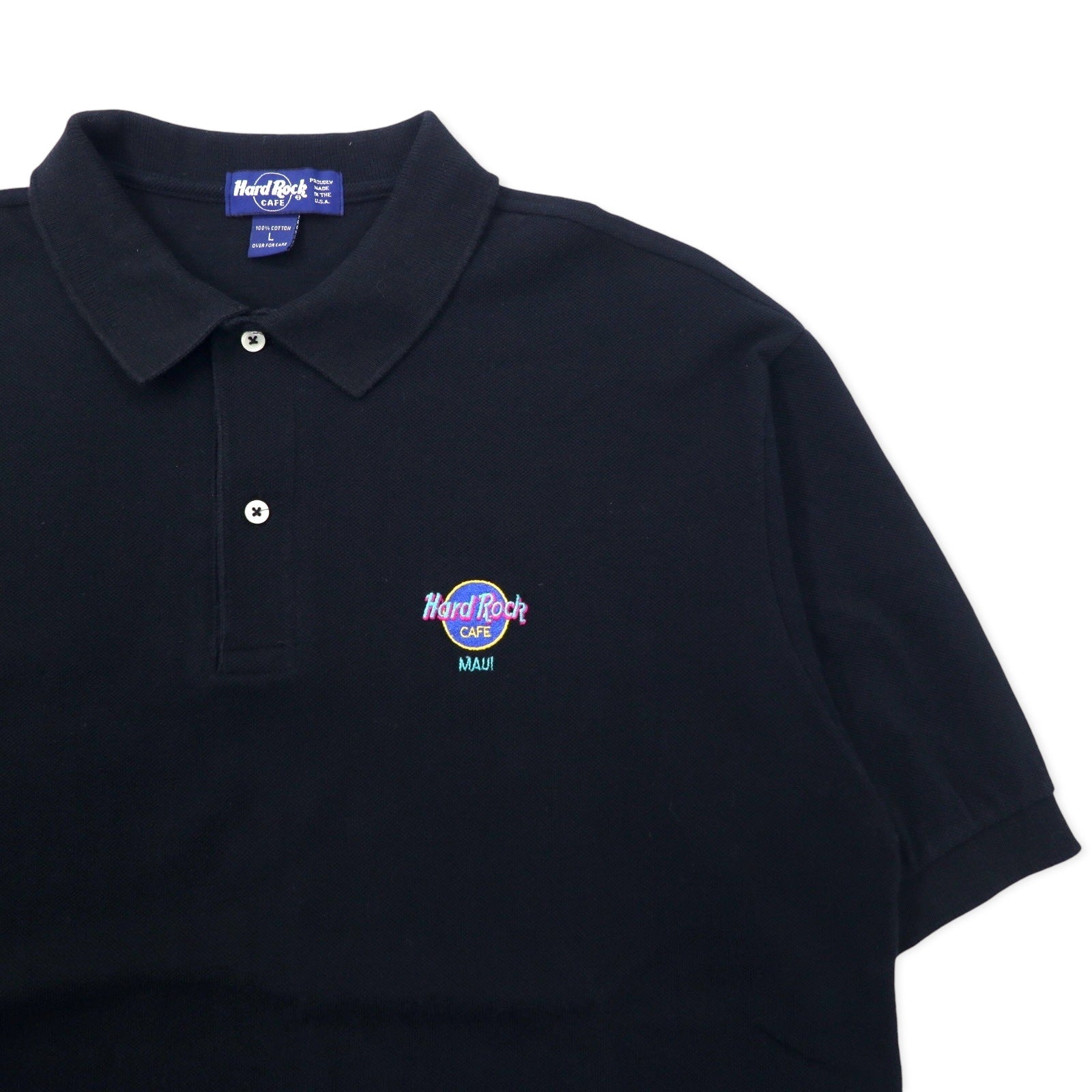 HARD ROCK CAFE Polo, made in USA, taglia L, nero, cotone, logo ricamato, taglia grossa