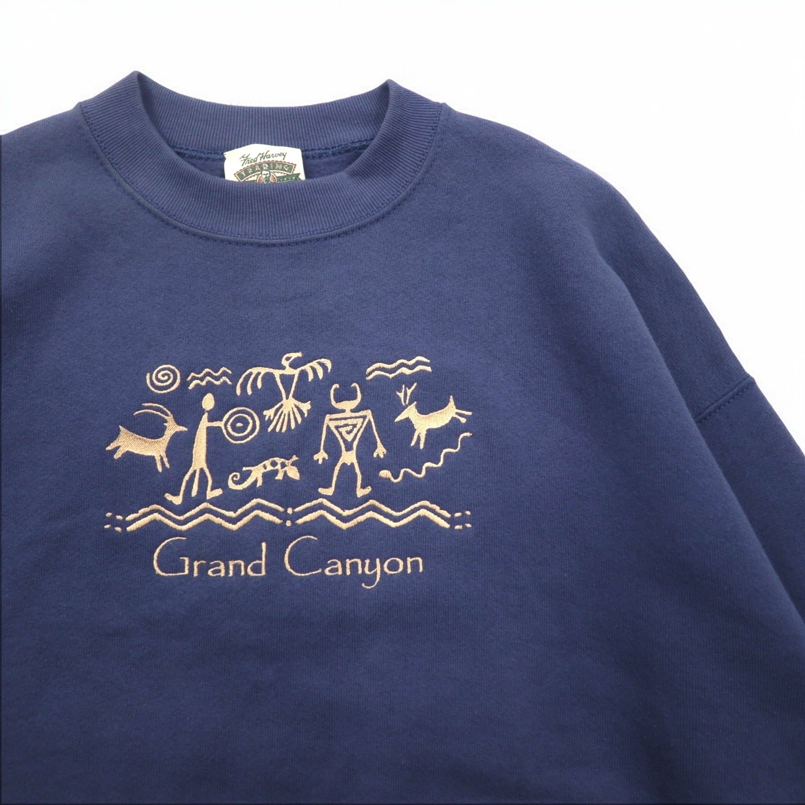 Felpa FRUIT OF THE LOOM anni '90, Made in USA, taglia L, blu navy, interno felpato, GRAND CANYON ricamato, Fred Harvey