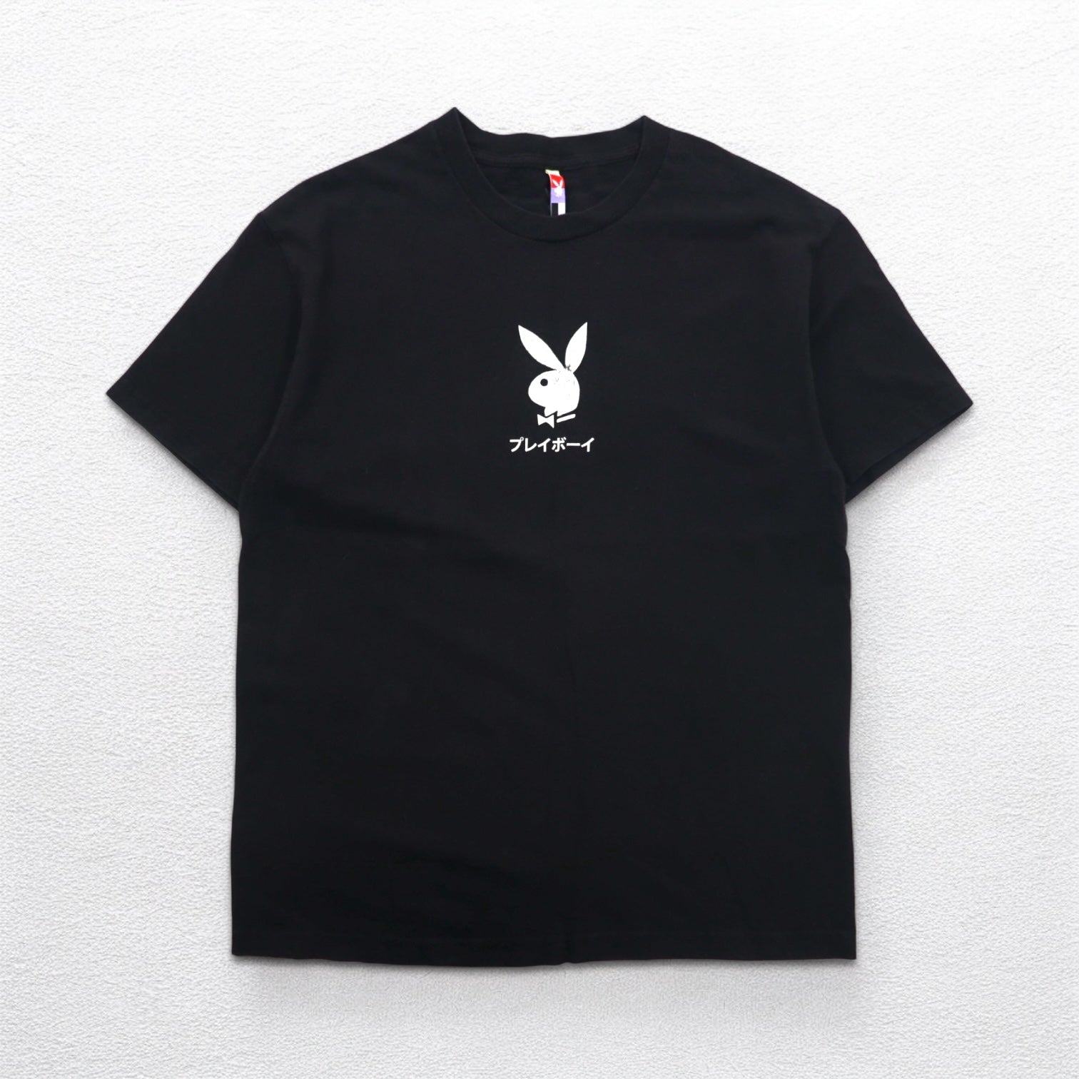 PLAYBOY Giapponese Katakana TOKYO JAPAN Anime T-shirt L Nero Cotone Stampa posteriore