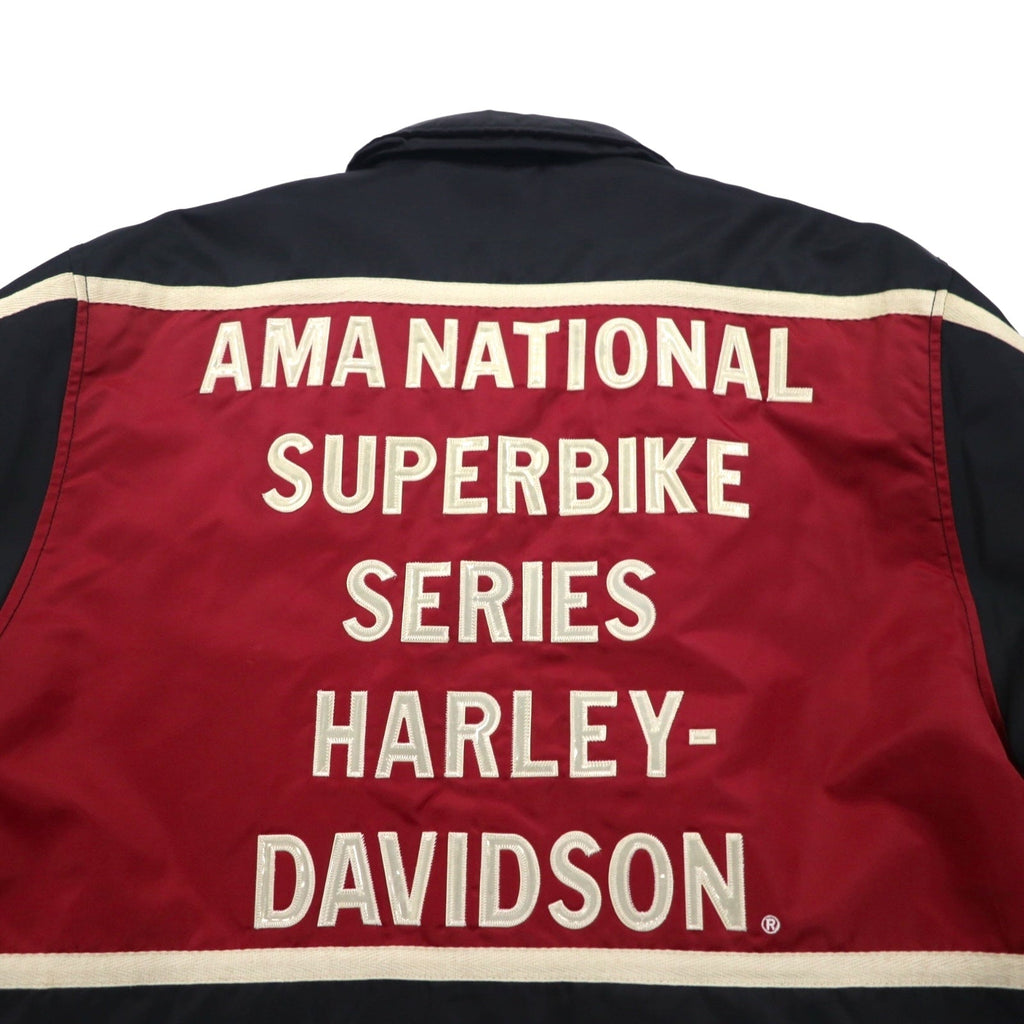 HARLEY DAVIDSON 00年代 レーシングジャケット ナイロン 中綿 コーチジャケット L ブラック 刺繍 サイドライン