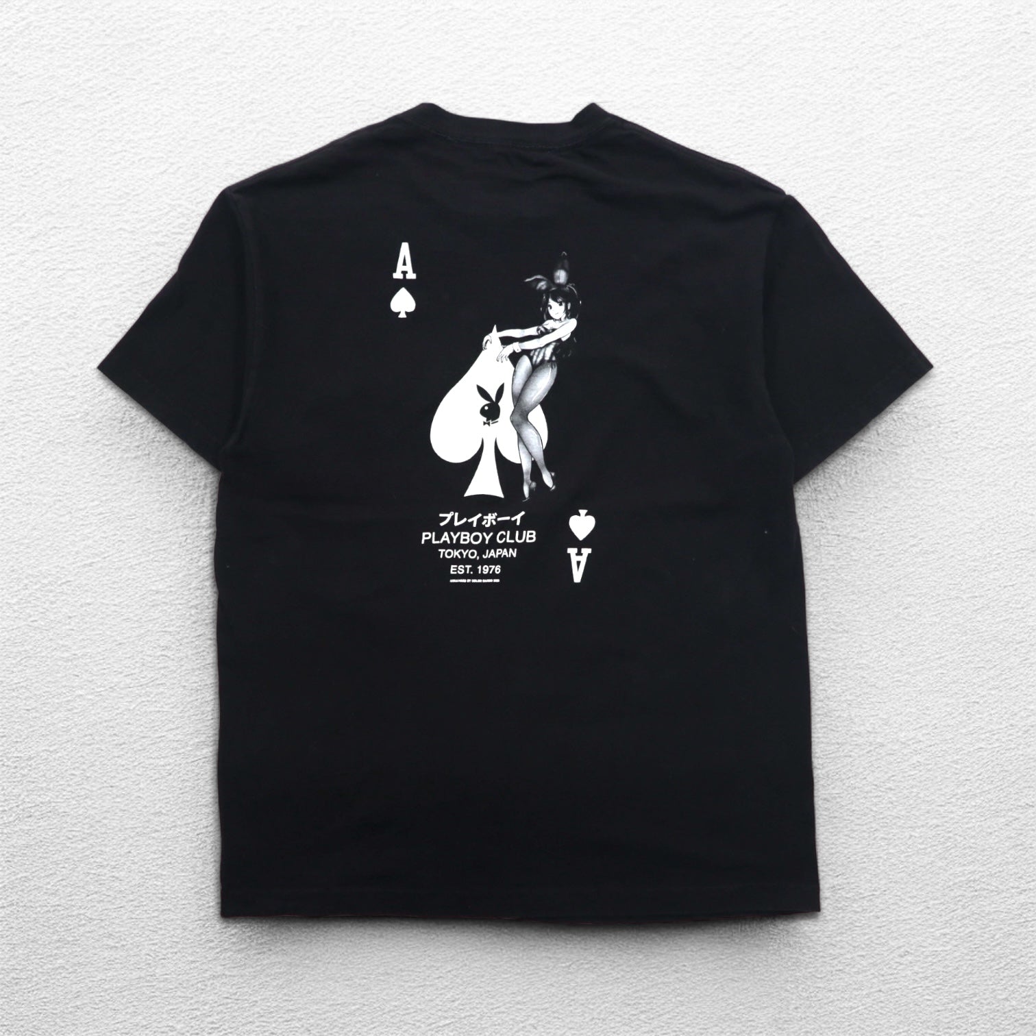 PLAYBOY Giapponese Katakana TOKYO JAPAN Anime T-shirt L Nero Cotone Stampa posteriore