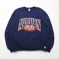 Felpa RUSSEL ATHLETIC anni '90, Made in USA, stampa college, scollo a V, taglia XL, blu navy, interno felpato, AUBURNS TIGERS, logo ad arco